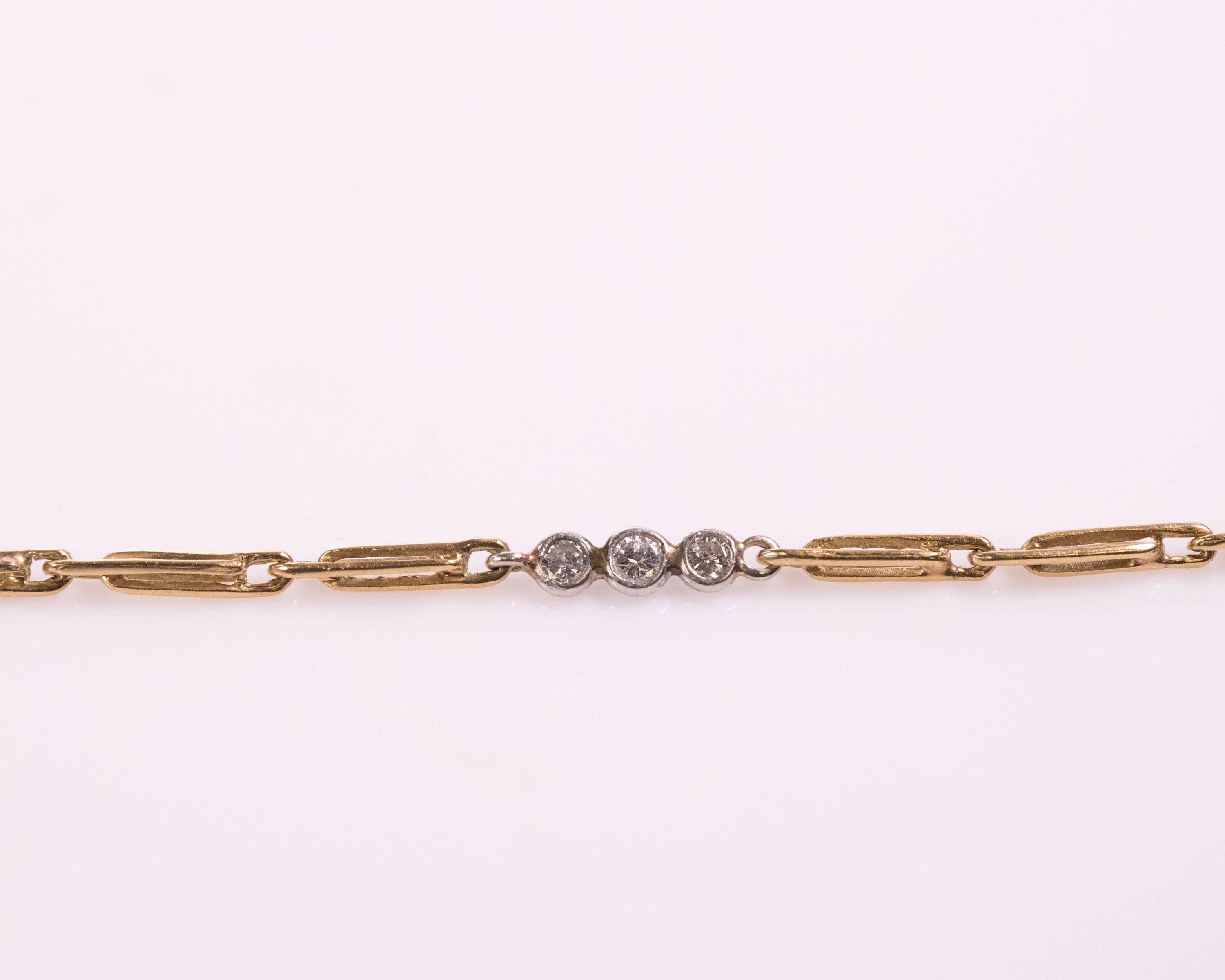 1930s 1.00 Carat Diamond and 18 Karat Yellow Gold Handmade Link Necklace 1