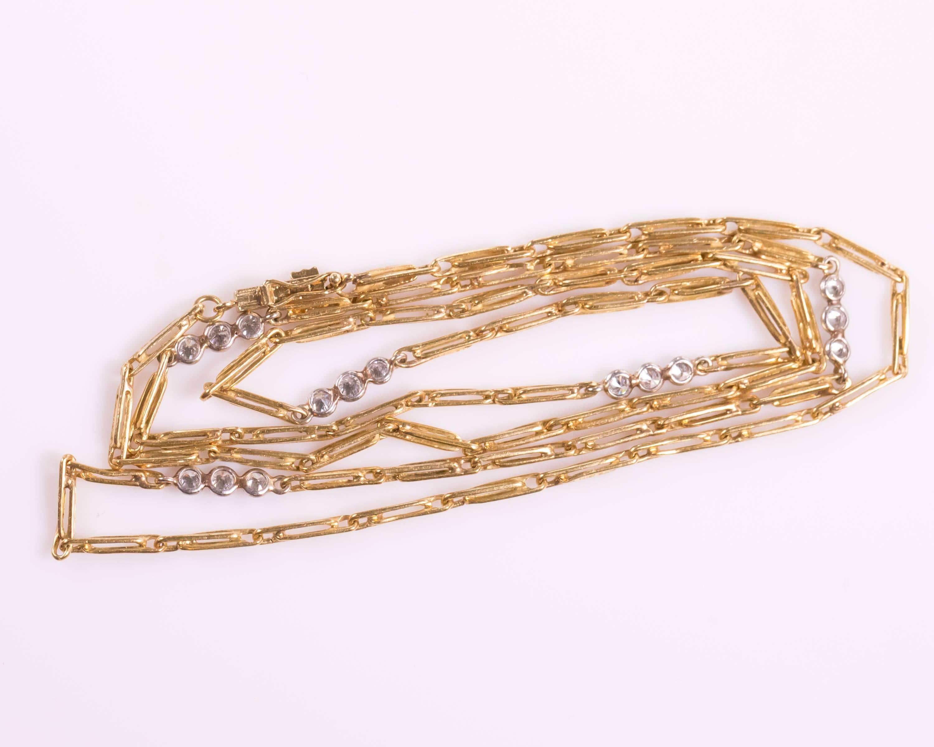 1930s 1.00 Carat Diamond and 18 Karat Yellow Gold Handmade Link Necklace In Good Condition In Atlanta, GA