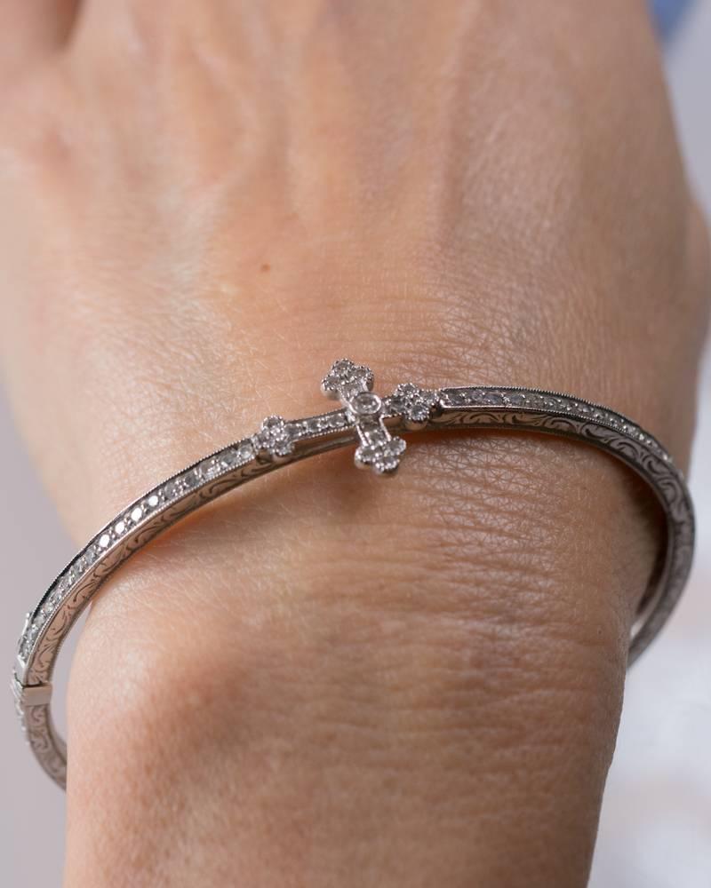 Jude Frances Guinevere Diamond and 18 Karat Gold Cross Bangle Bracelet 1