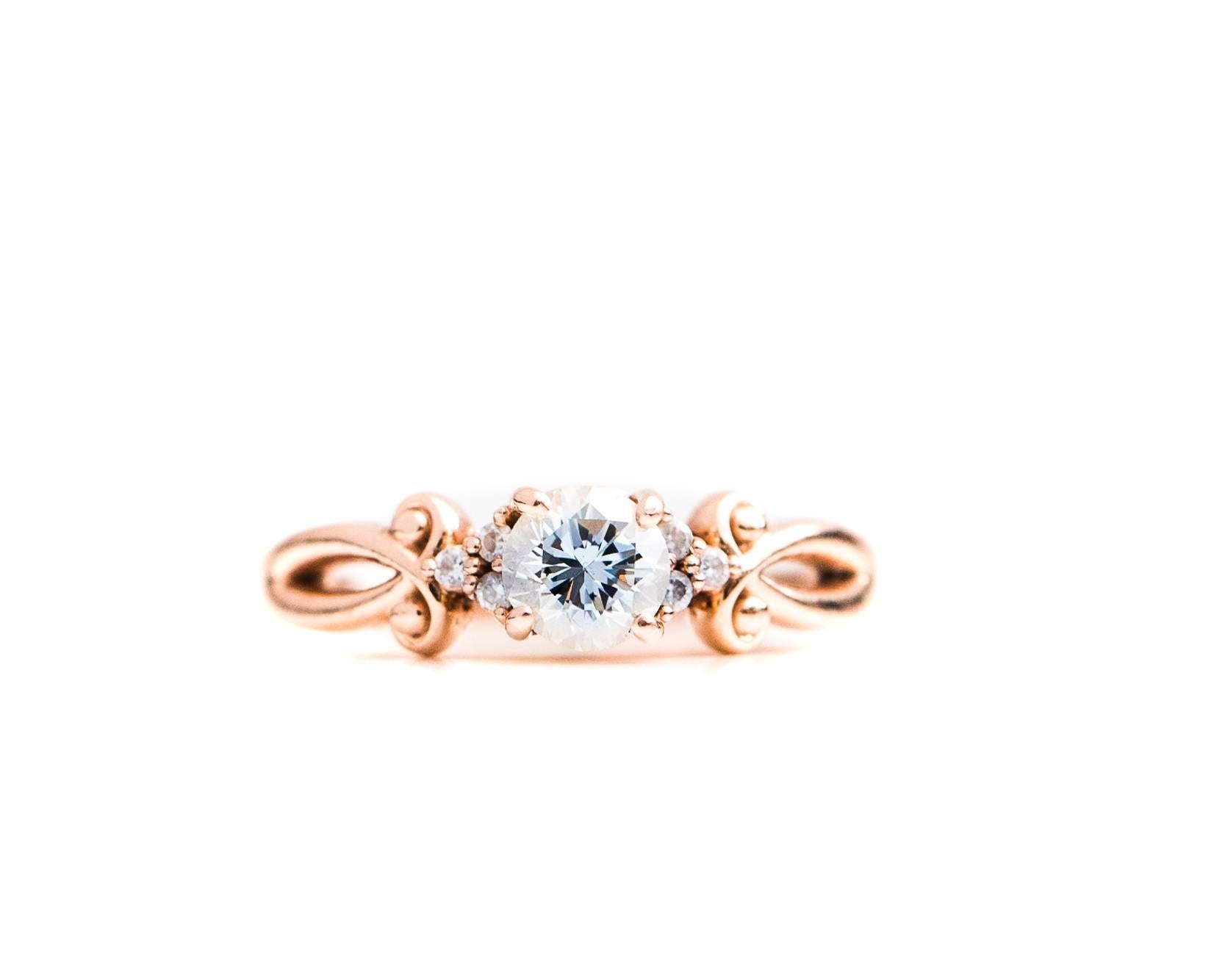 Women's 1950s Diamond and 14 Karat Rose Gold Engagement Ring