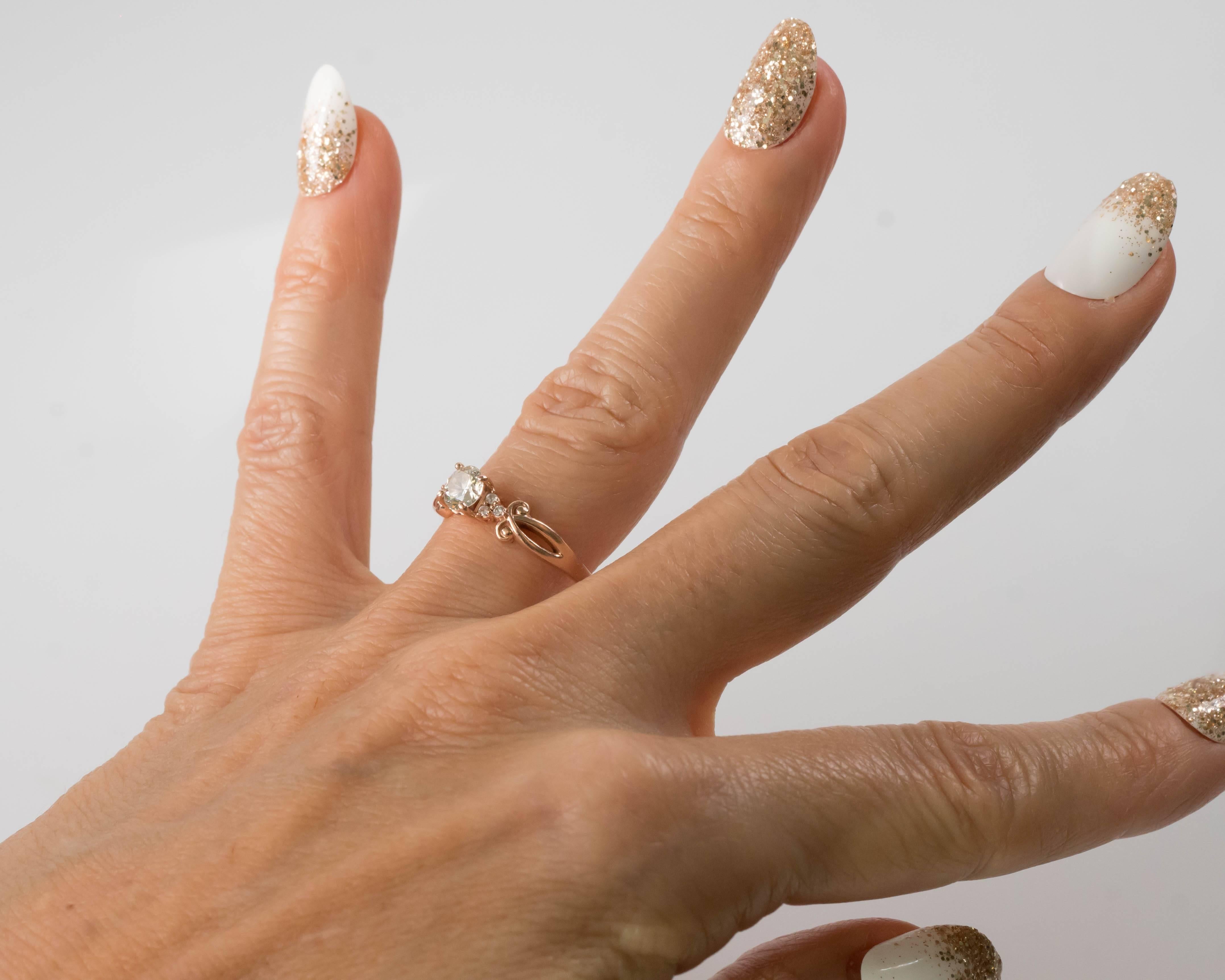 1950s Diamond and 14 Karat Rose Gold Engagement Ring 3