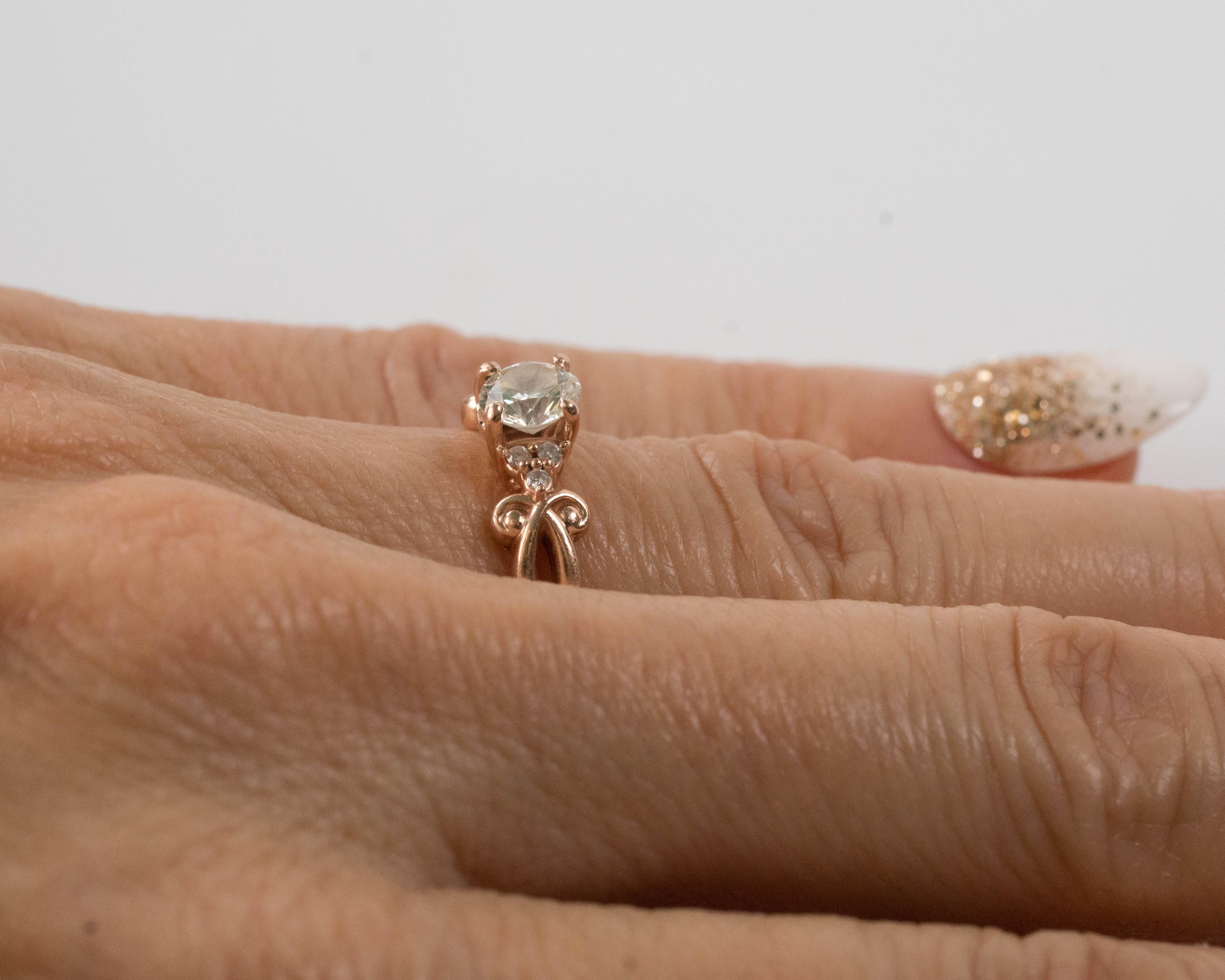 1950s Diamond and 14 Karat Rose Gold Engagement Ring 2