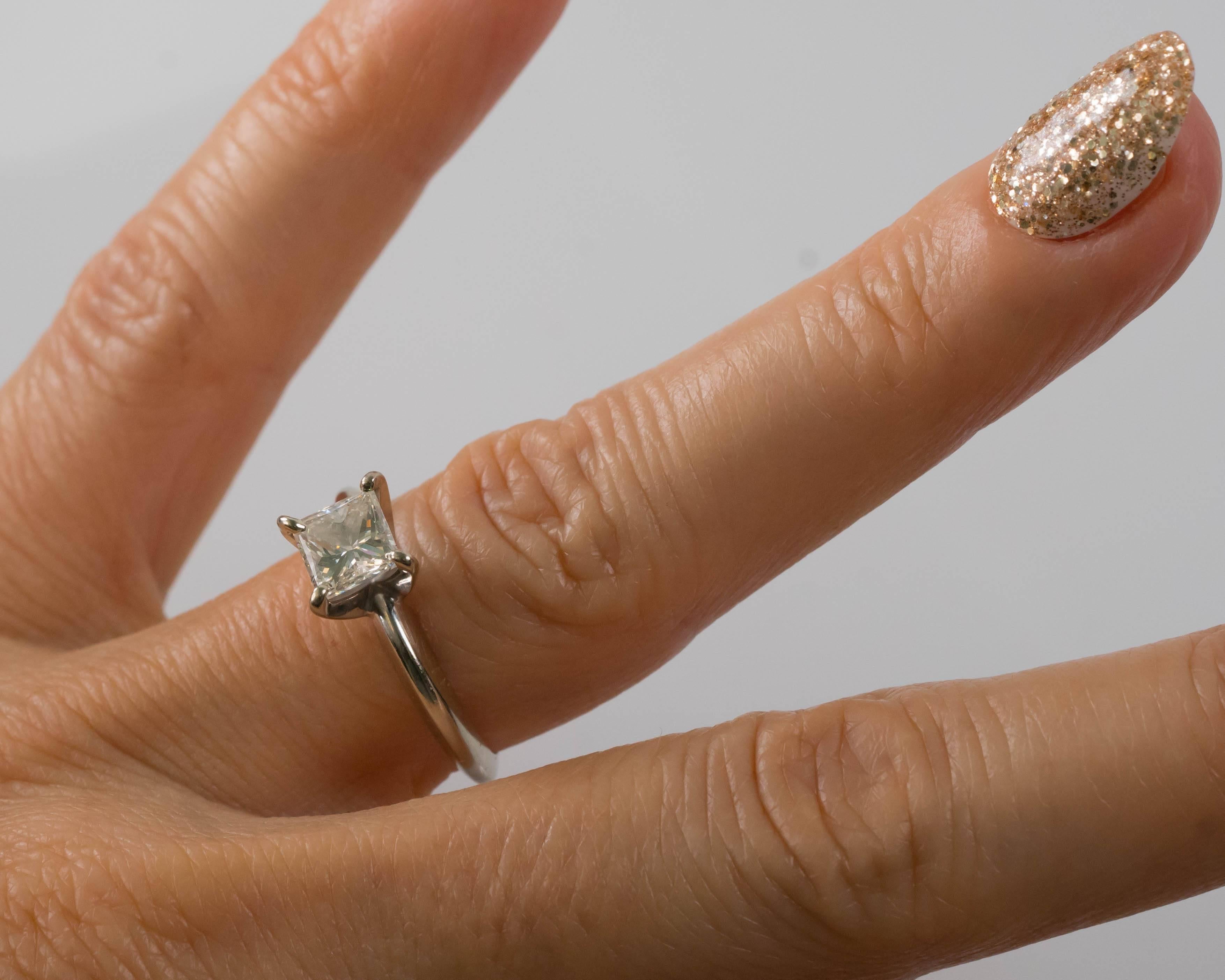 1 Carat Princess Cut Diamond and 14 Karat White Gold Solitaire Engagement Ring 1