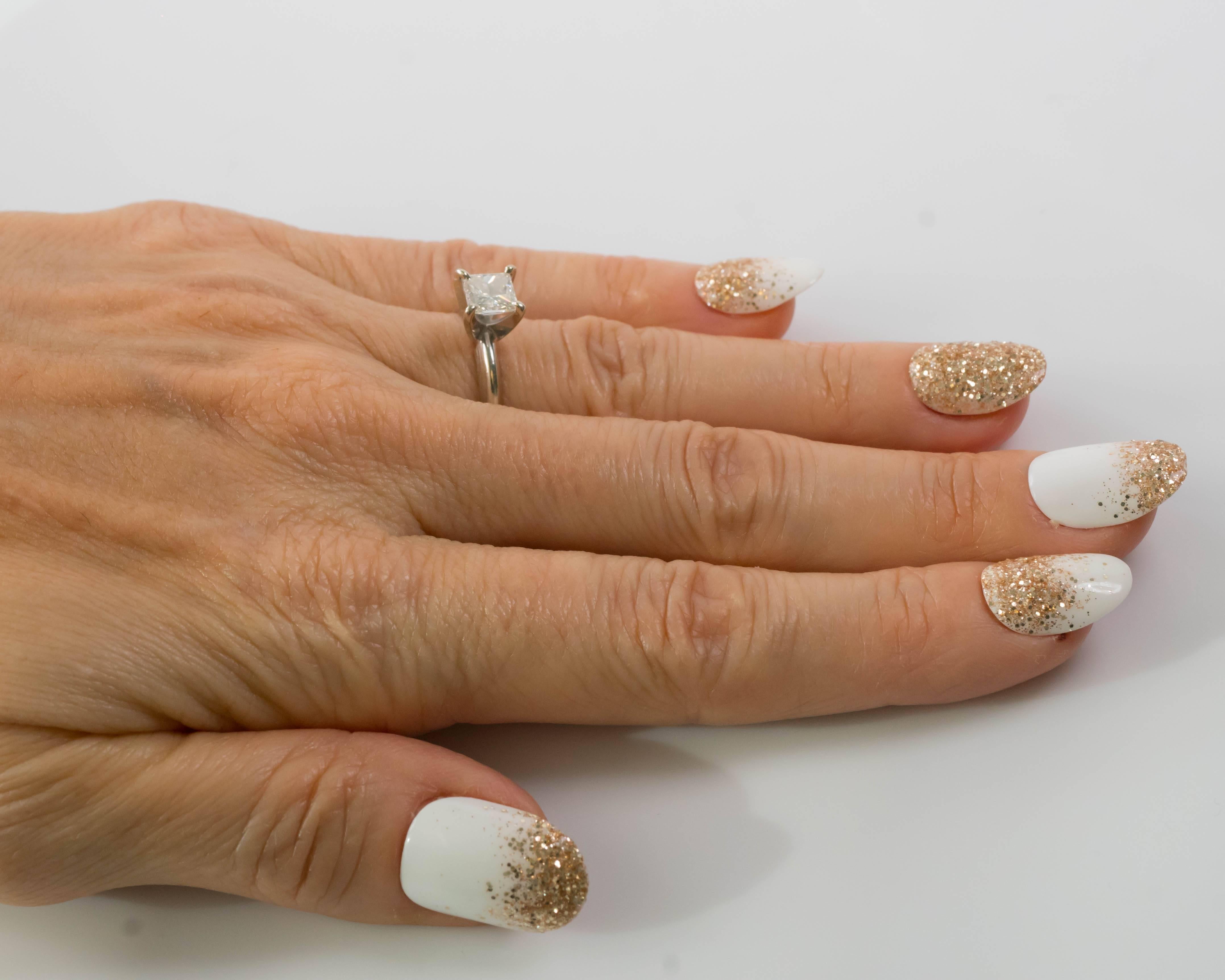 Modern 1 Carat Princess Cut Diamond and 14 Karat White Gold Solitaire Engagement Ring