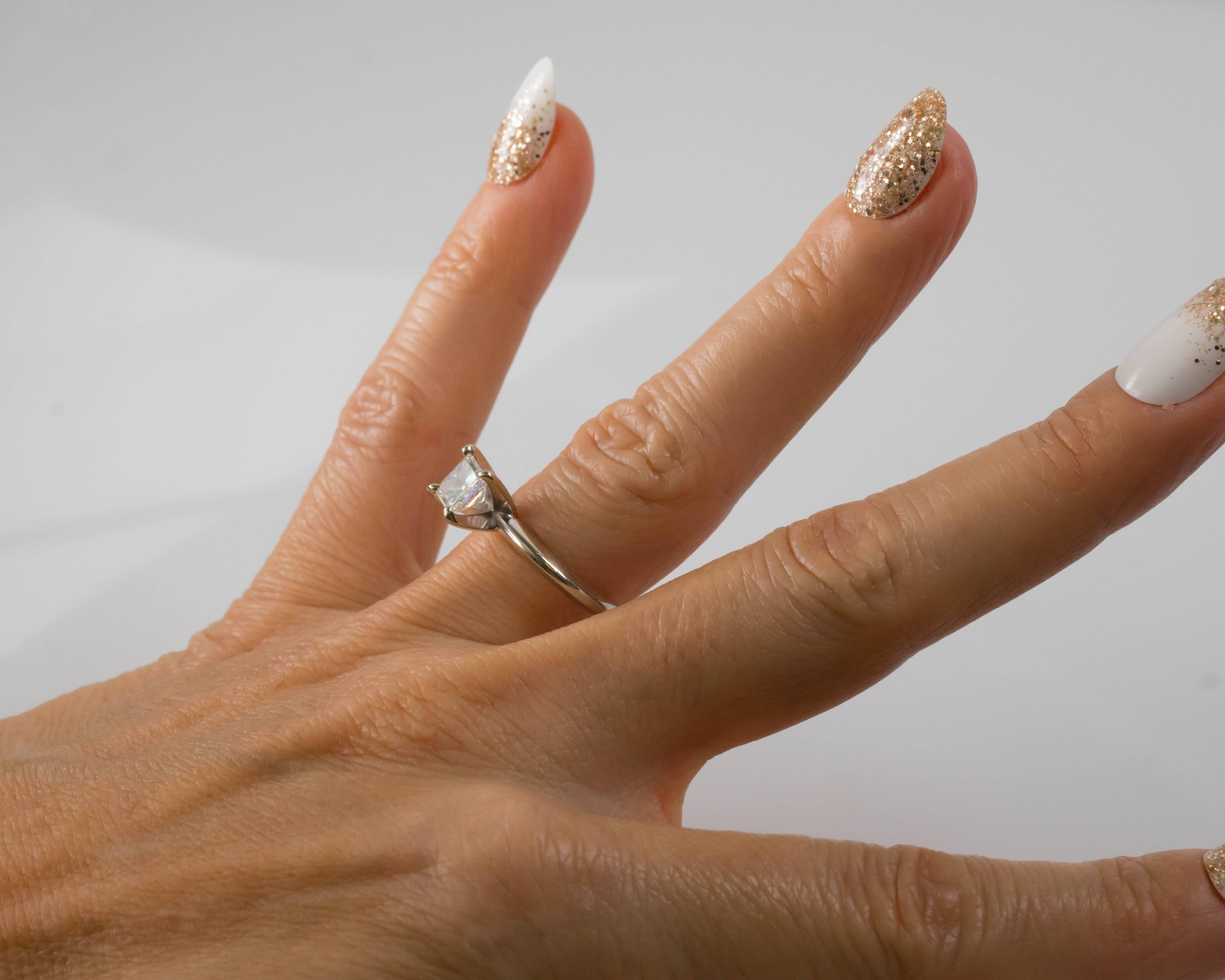 Women's 1 Carat Princess Cut Diamond and 14 Karat White Gold Solitaire Engagement Ring