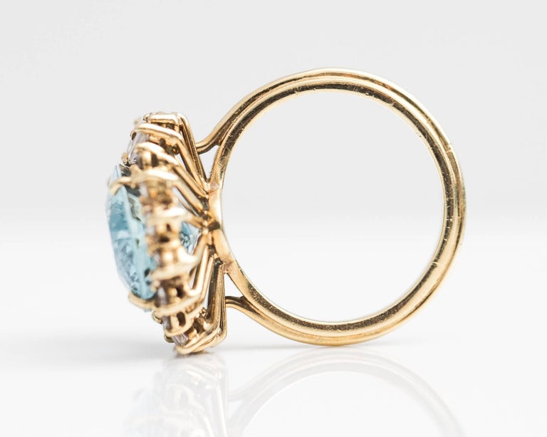 7 Carat Oval Aquamarine With Diamond Halo 18 Karat Yellow Gold Ring For Sale At 1stdibs 7 Carat Oval Aquamarine With Diamond Halo 18 Karat Yellow Gold Ring For Sale At 1stdibs