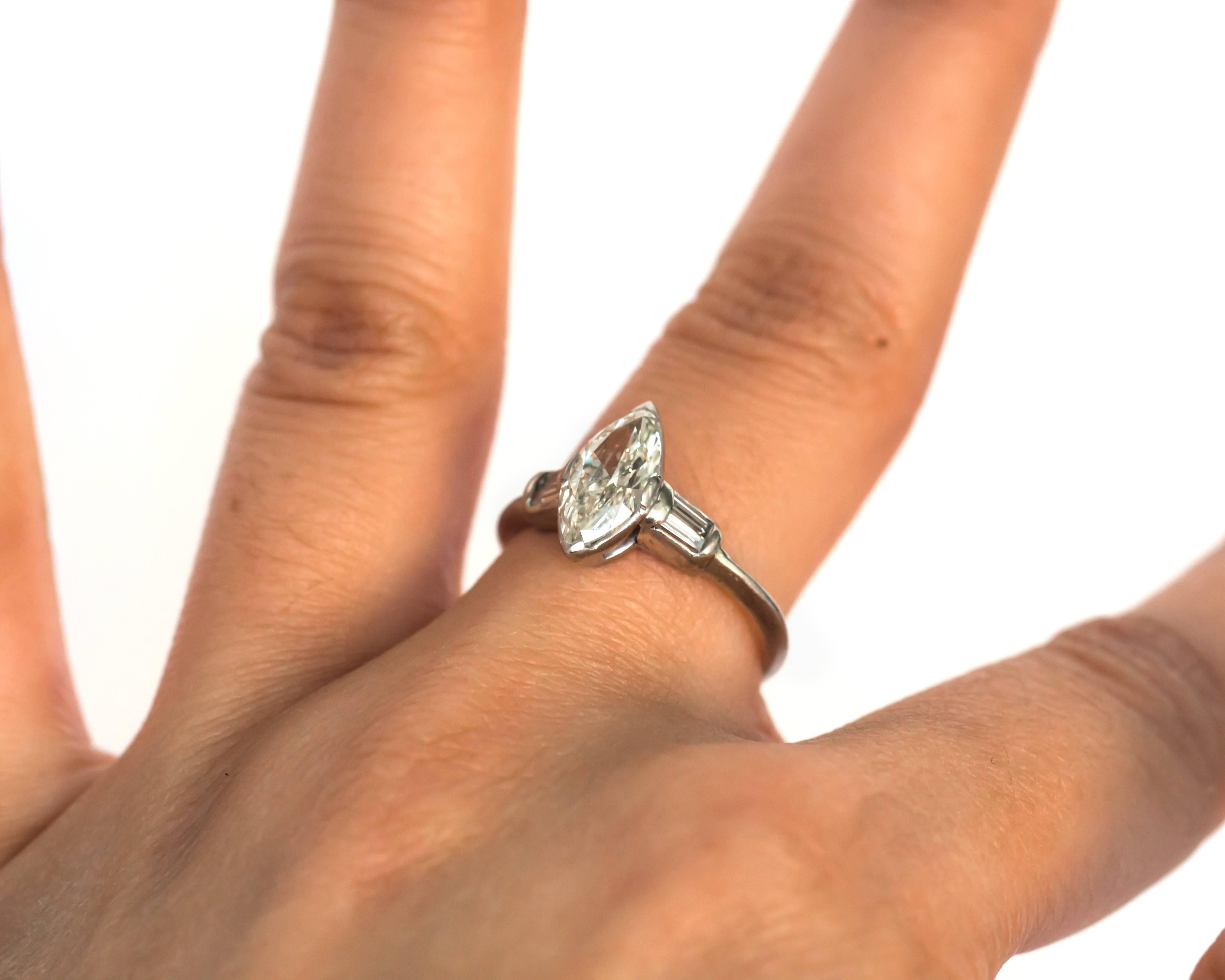 Women's 1933 Art Deco Platinum 1.00 Carat Antique Marquise Cut Diamond Engagement Ring For Sale