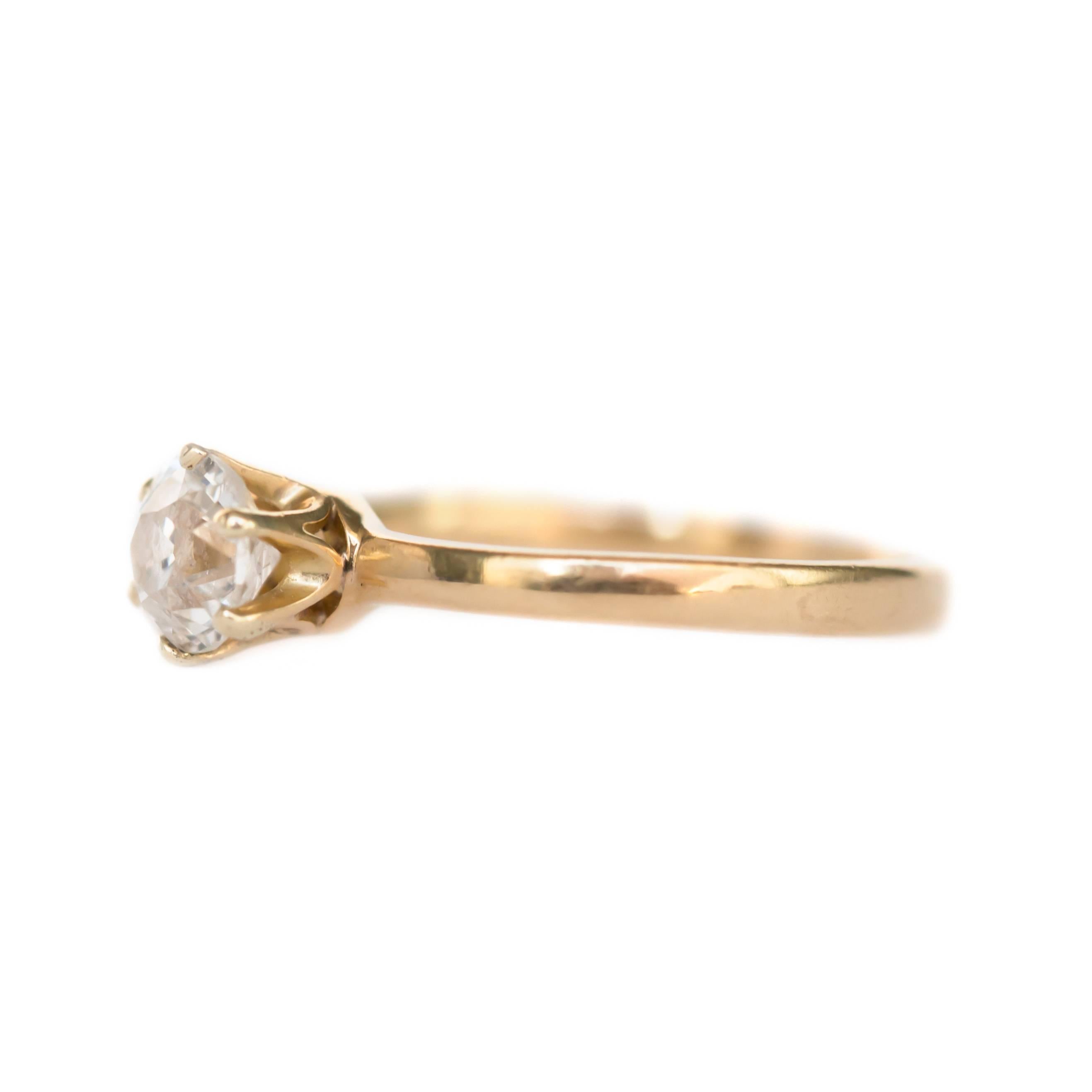 Item Details: 
Ring Size: 5.25
Metal Type: 18 Karat Yellow Gold & Platinum Head
Weight: 1.8 grams

Center Diamond Details
Shape: Antique Cushion Cut 
Carat Weight: .55 carat
Color: F
Clarity: VS1

Finger to Top of Stone Measurement: 5.50mm