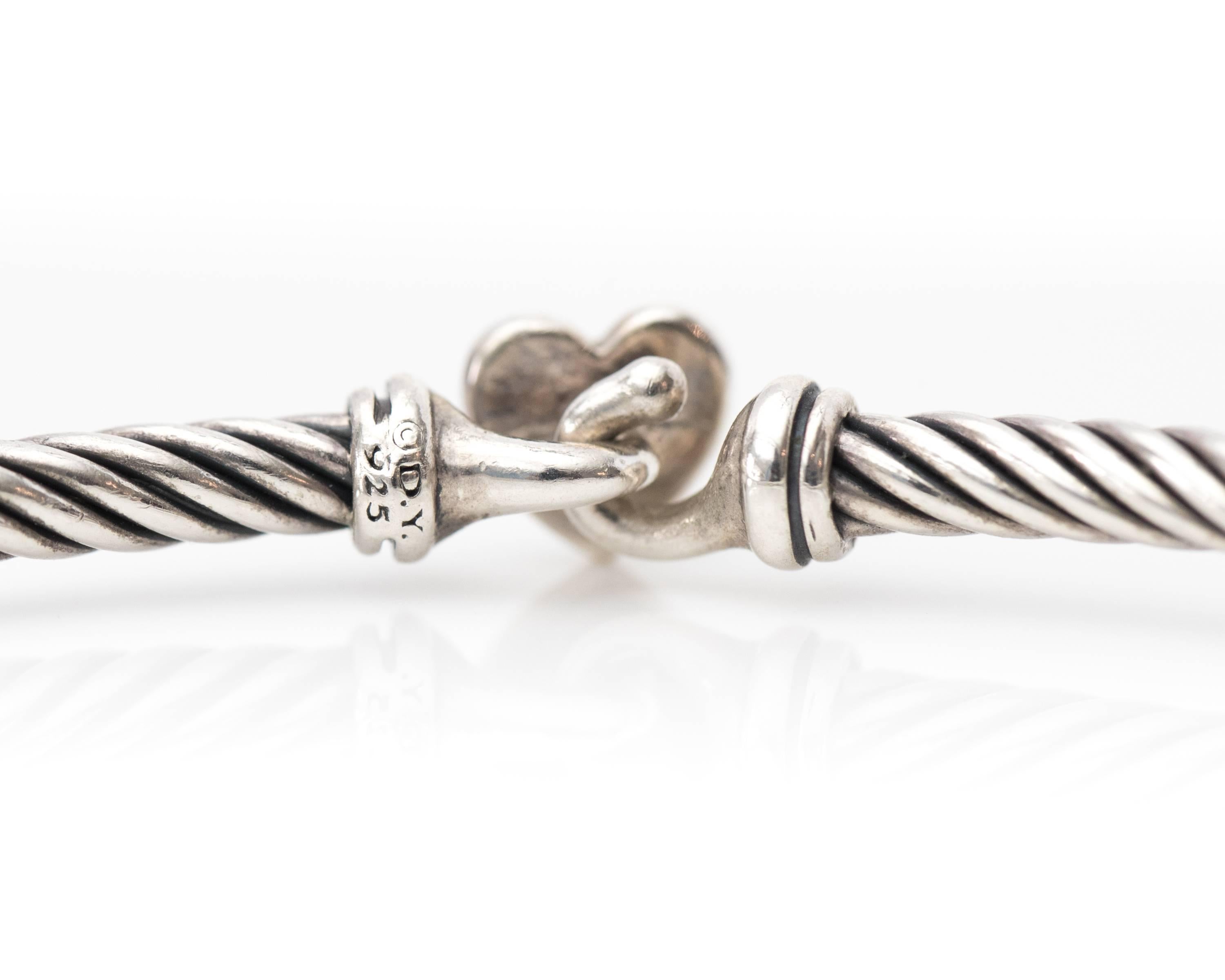 Modern David Yurman Cable Collectibles Heart Bracelet with Diamonds in Sterling Silver