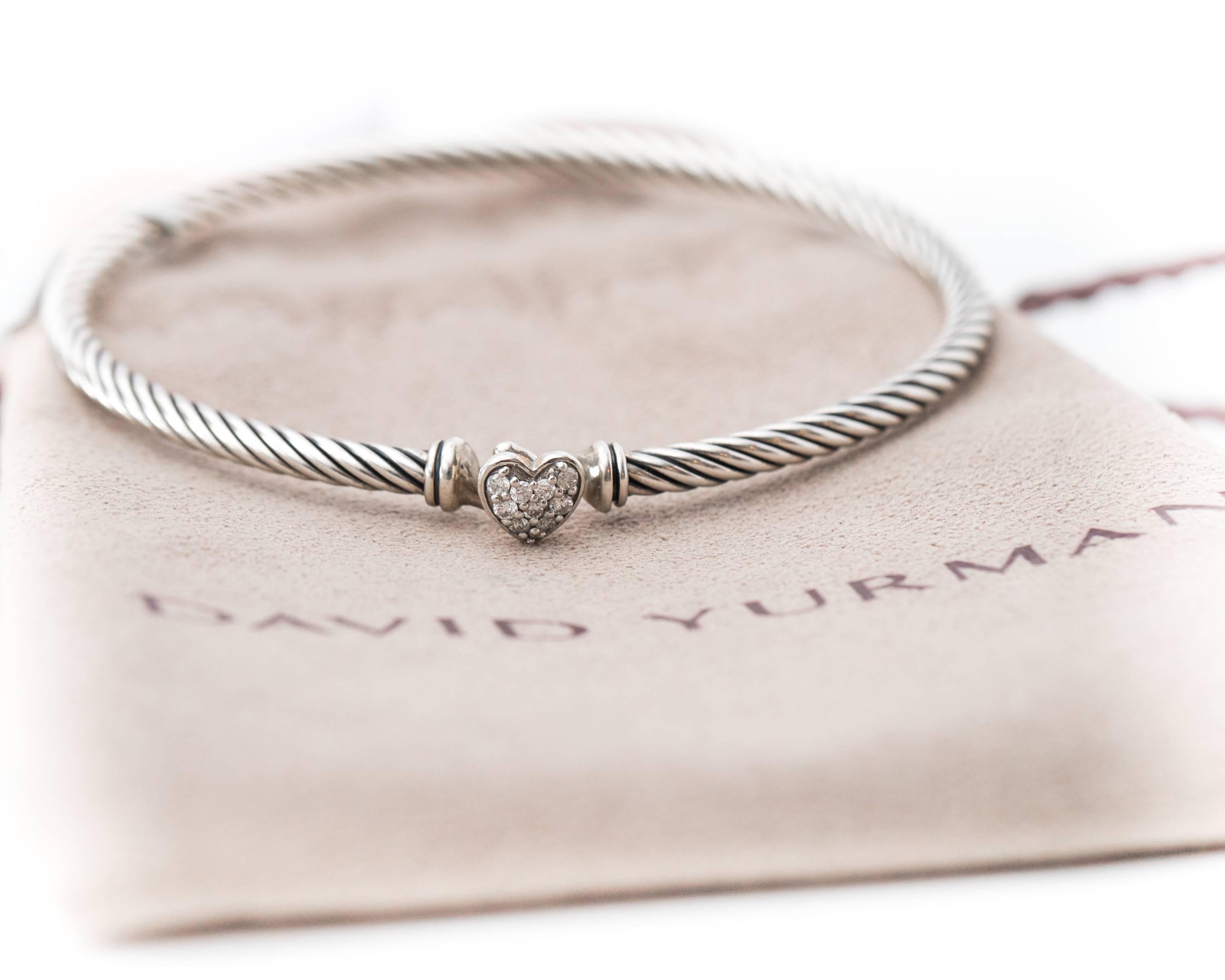 David Yurman Cable Collectibles Heart Bracelet with Diamonds in Sterling Silver In New Condition In Atlanta, GA