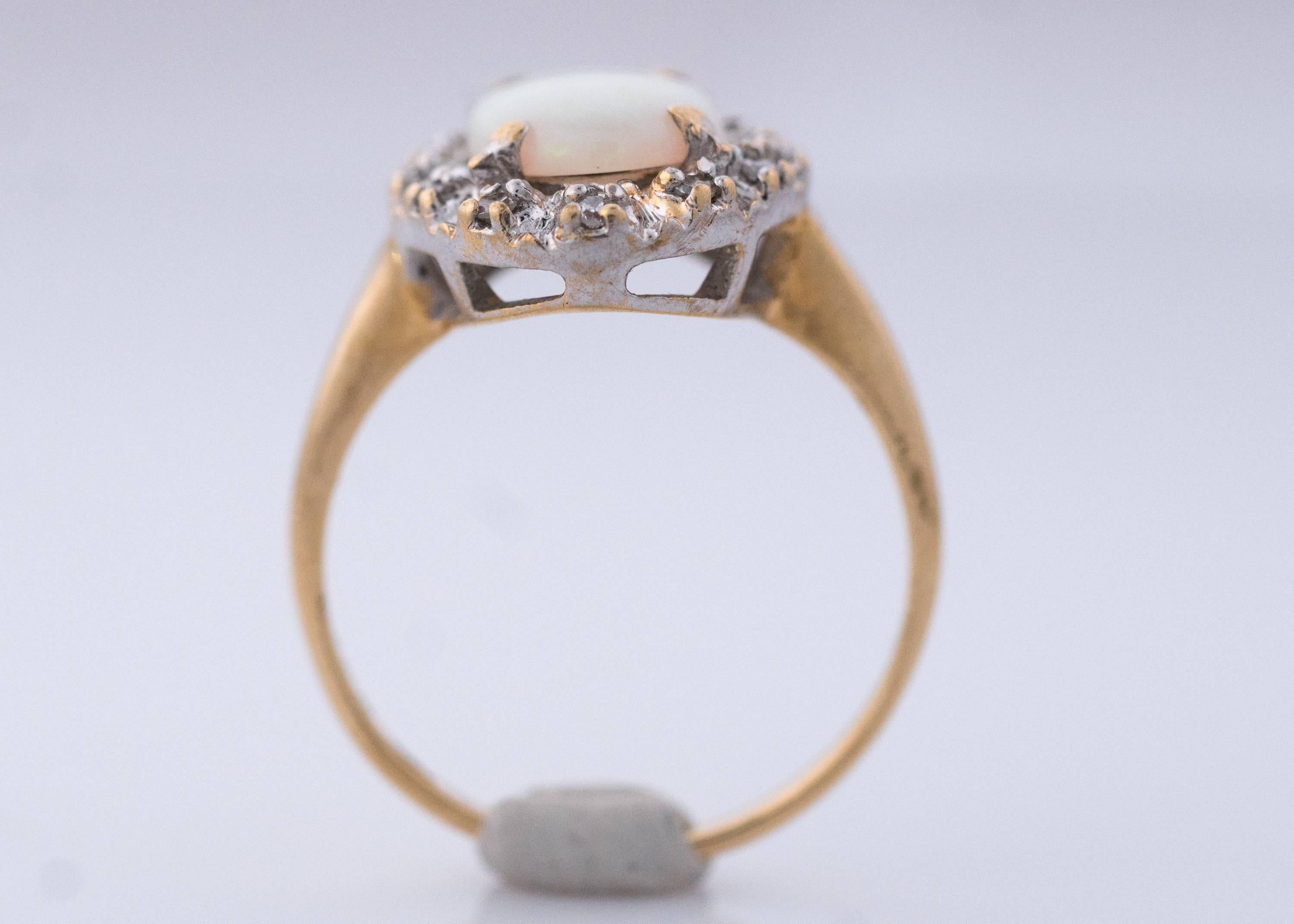 1960s Opal and Diamond Halo 14 Karat Yellow Gold Ring 1