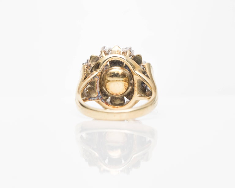 1960s Pearl and Diamond Halo 14 Karat Yellow Gold Ring For Sale at 1stDibs