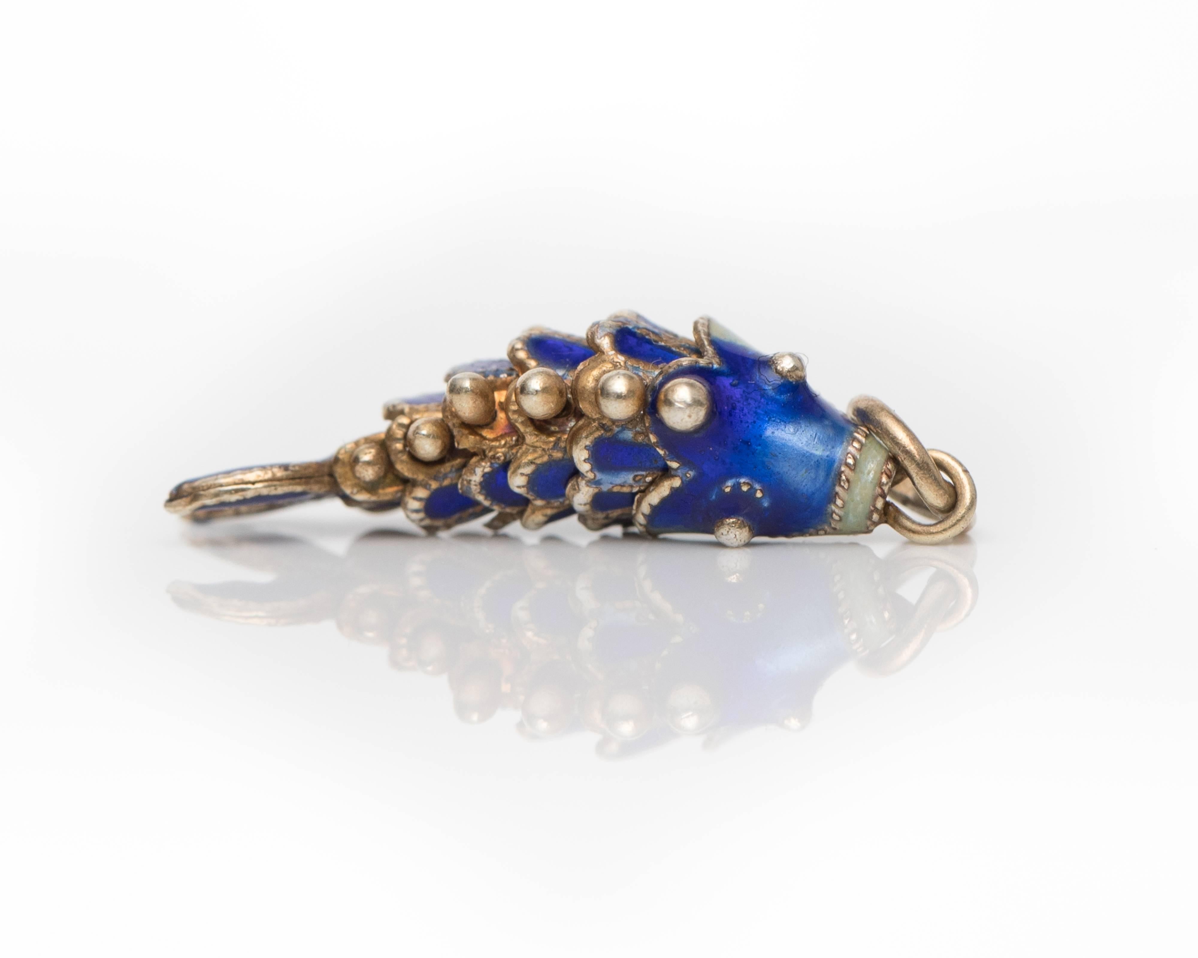 Women's or Men's 1930s Koi Fish 14 Karat Yellow Gold Enamel Charm Pendant