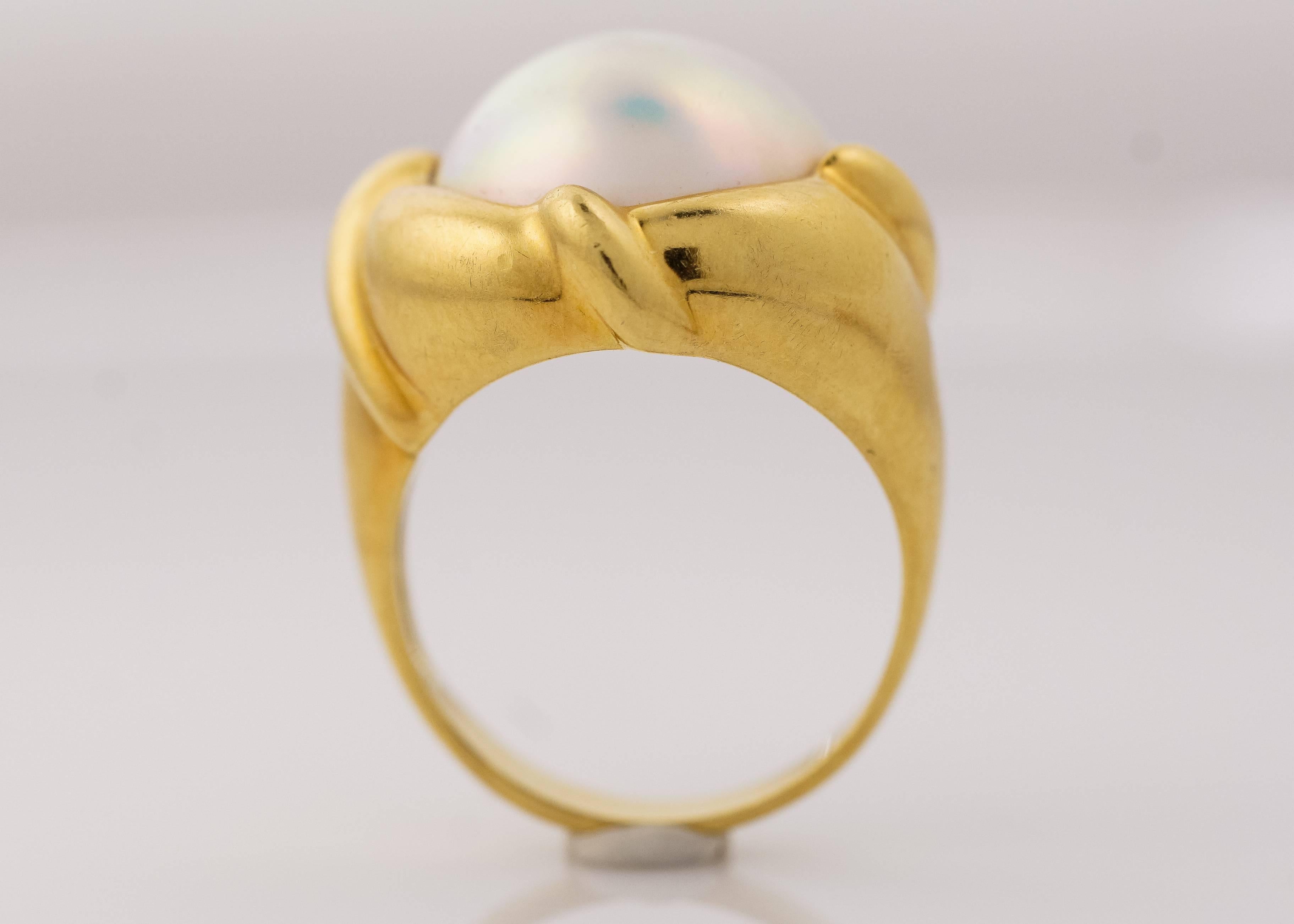 Modern Tiffany & Co. Mabe Pearl and 18 Karat Yellow Gold Cocktail Ring For Sale