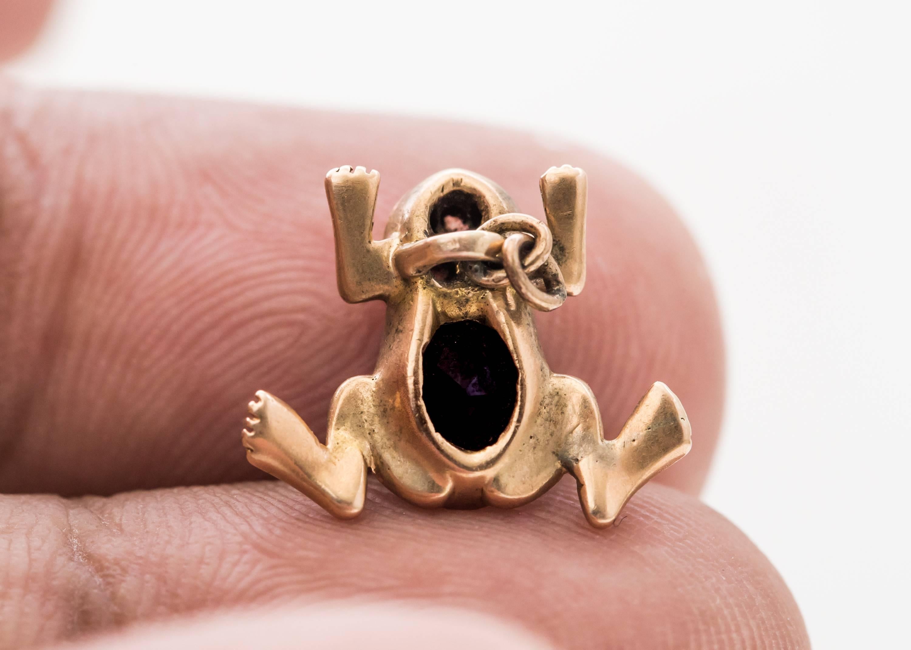 1890s Victorian Frog Charm with Diamonds, Rubies, Garnet in 9 Karat Yellow Gold 2