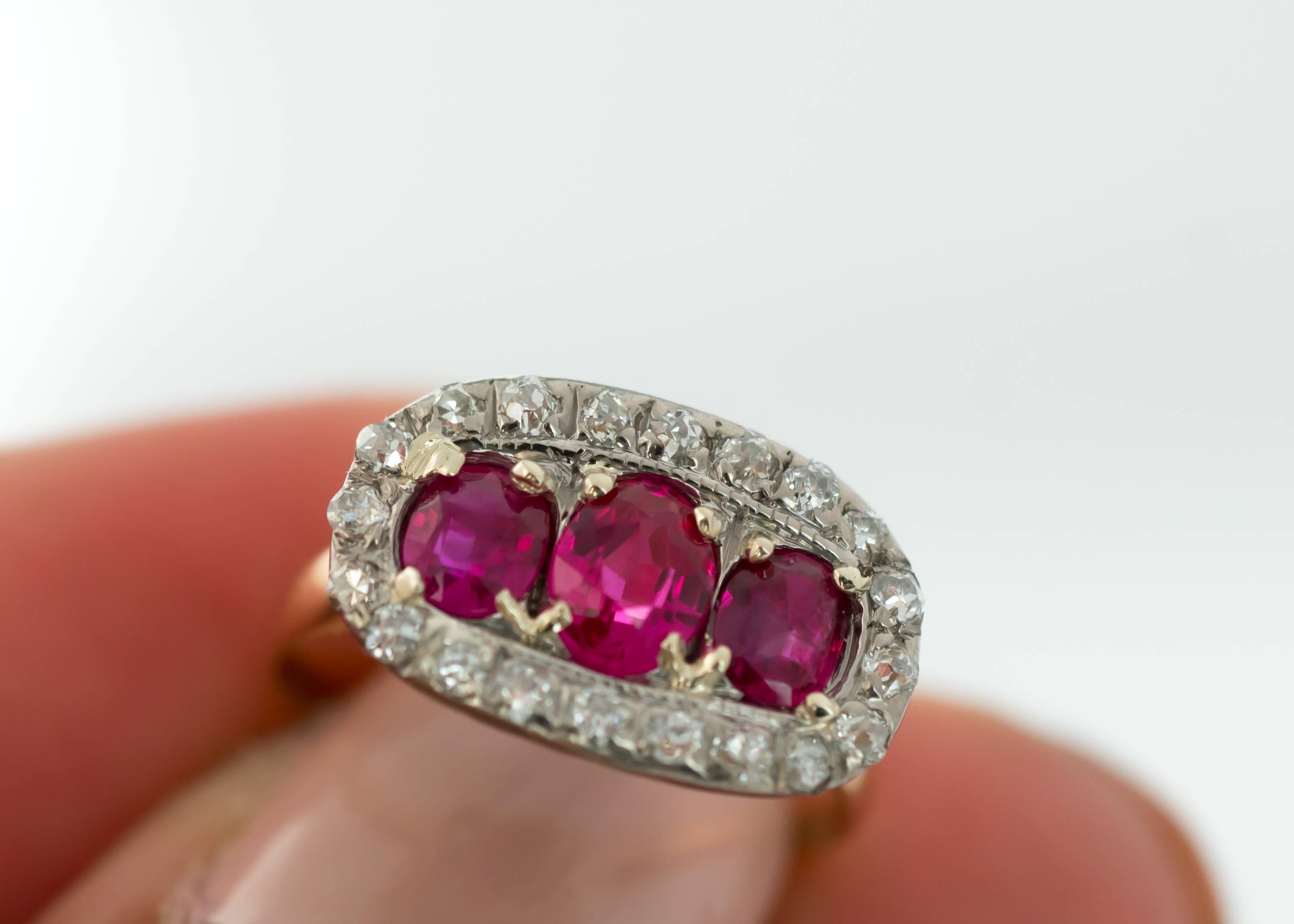 1910s Ruby and Diamond Platinum and 18 Karat Gold Ring In Good Condition In Atlanta, GA