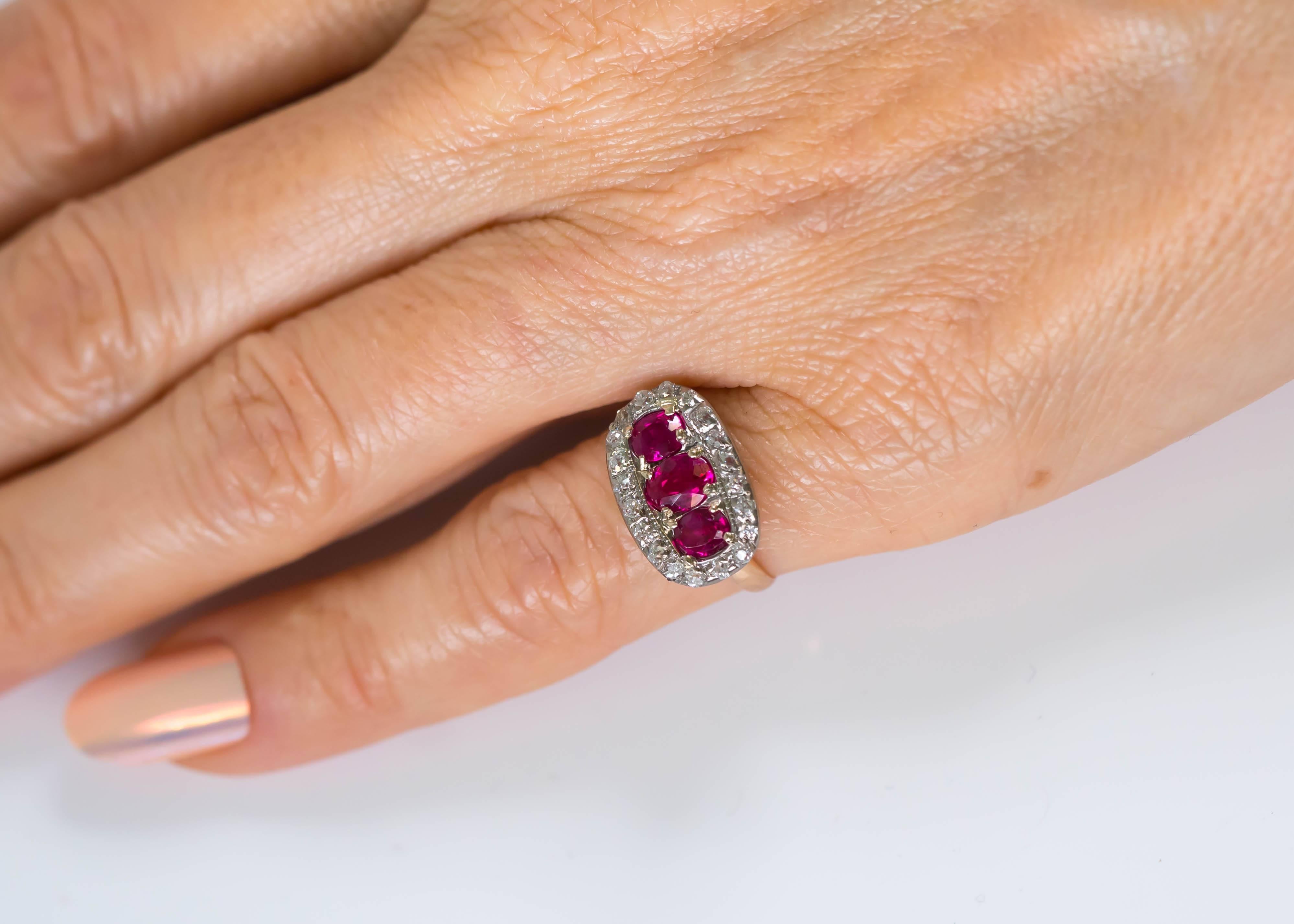 1910s Ruby and Diamond Platinum and 18 Karat Gold Ring 3