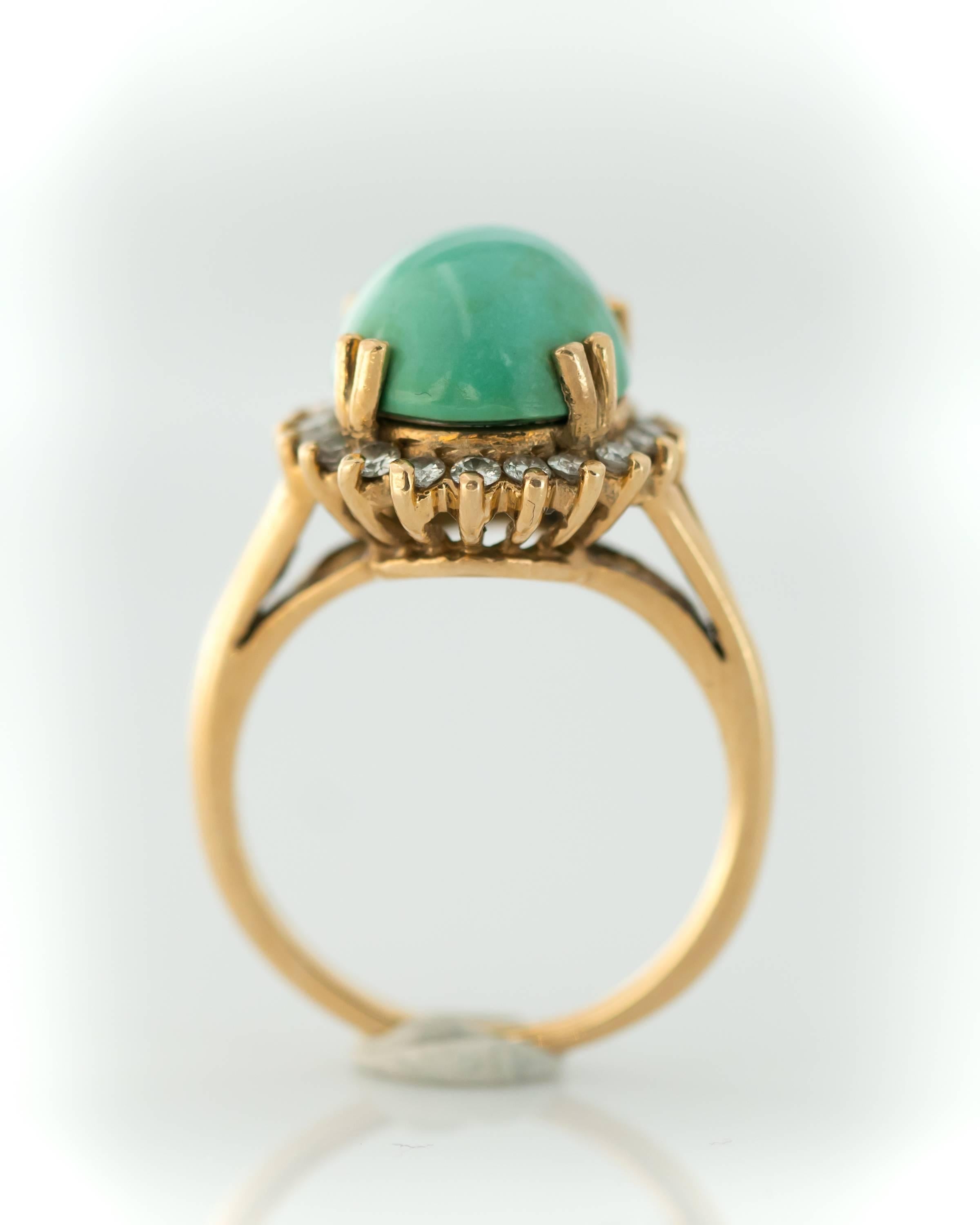 Women's 1950s Tiffany & Co. Persian Turquoise Cabochon Diamond Halo 14 Karat Gold Ring