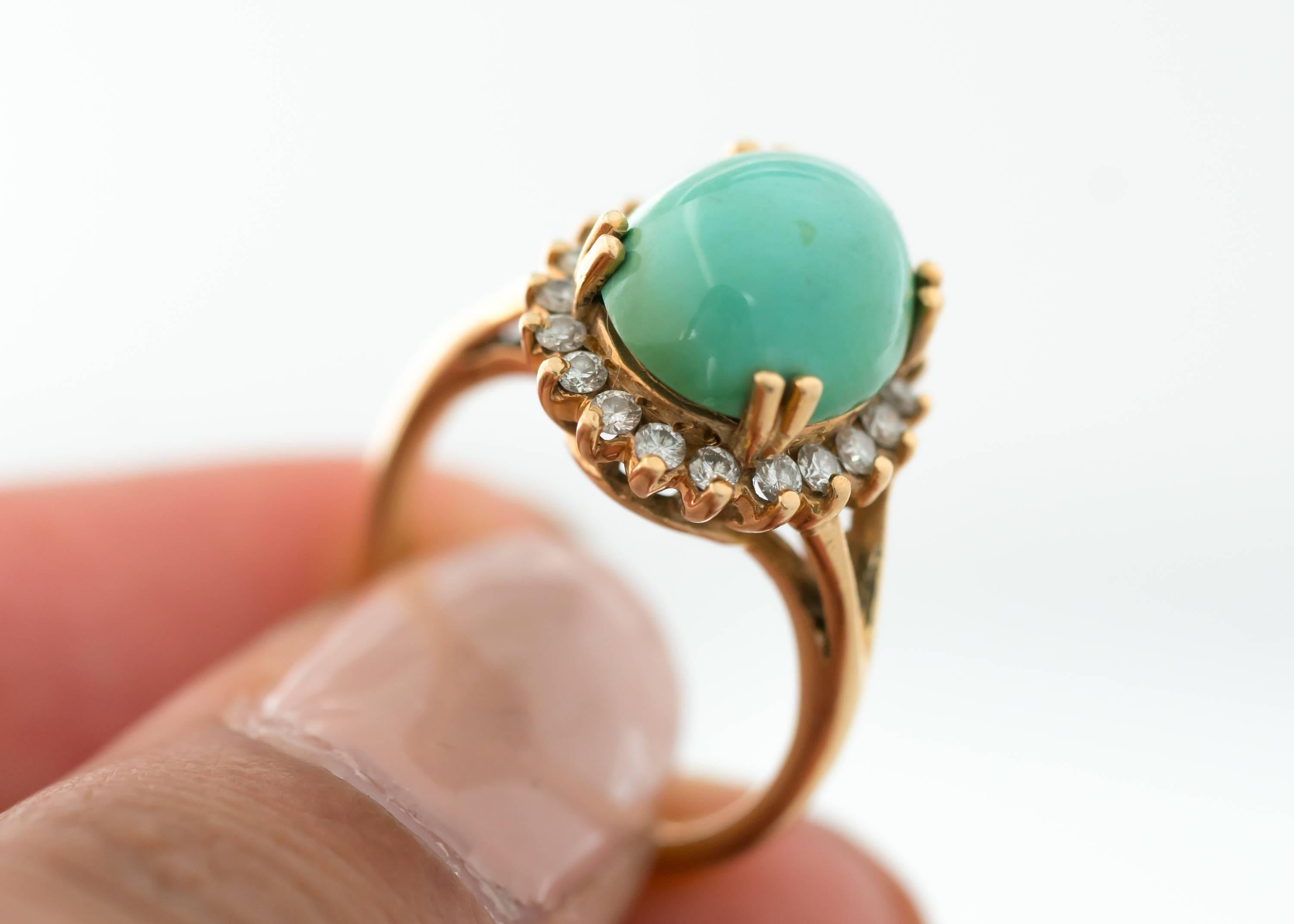 1950s Tiffany & Co. Persian Turquoise Cabochon Diamond Halo 14 Karat Gold Ring 1