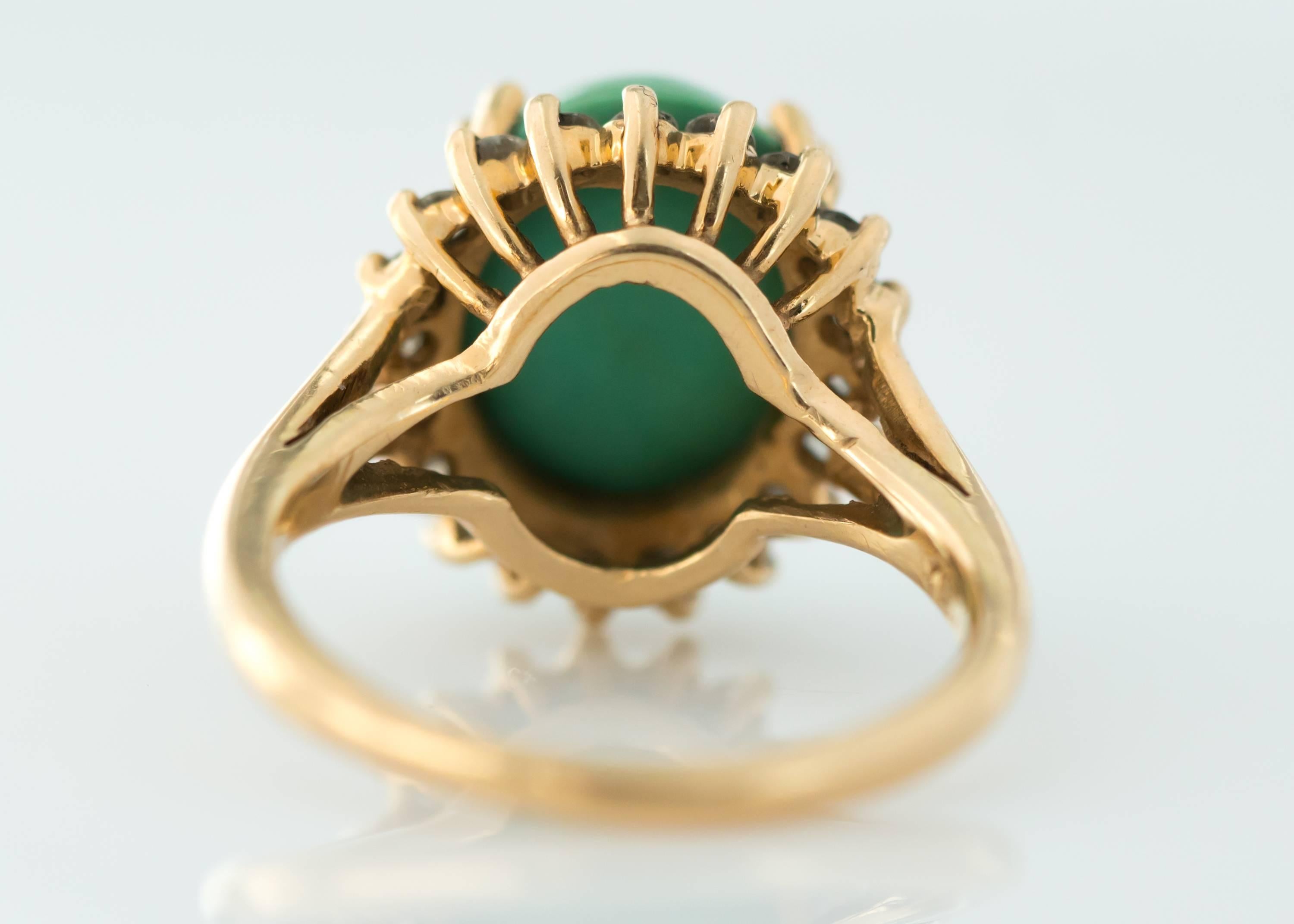 Oval Cut 1950s Tiffany & Co. Persian Turquoise Cabochon Diamond Halo 14 Karat Gold Ring