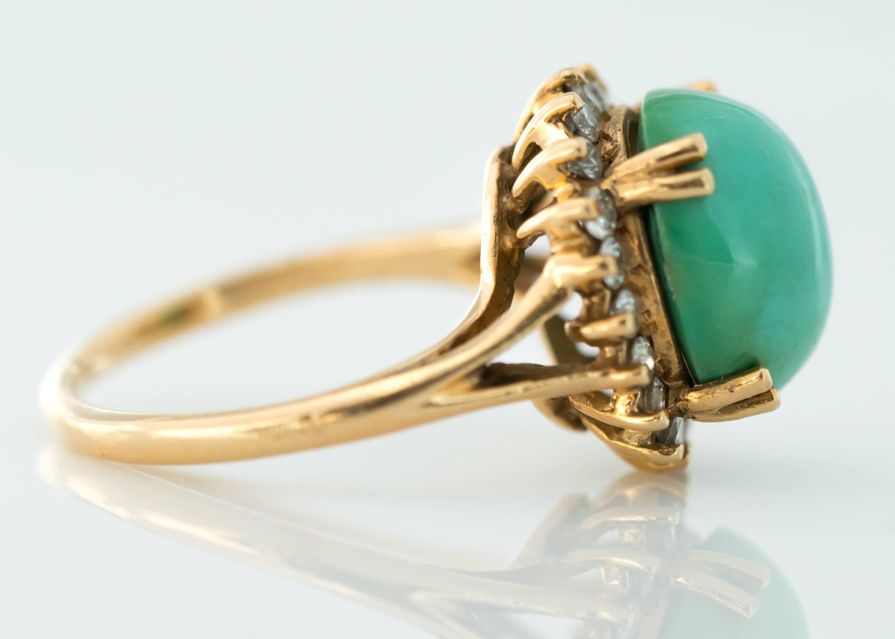 Retro 1950s Tiffany & Co. Persian Turquoise Cabochon Diamond Halo 14 Karat Gold Ring
