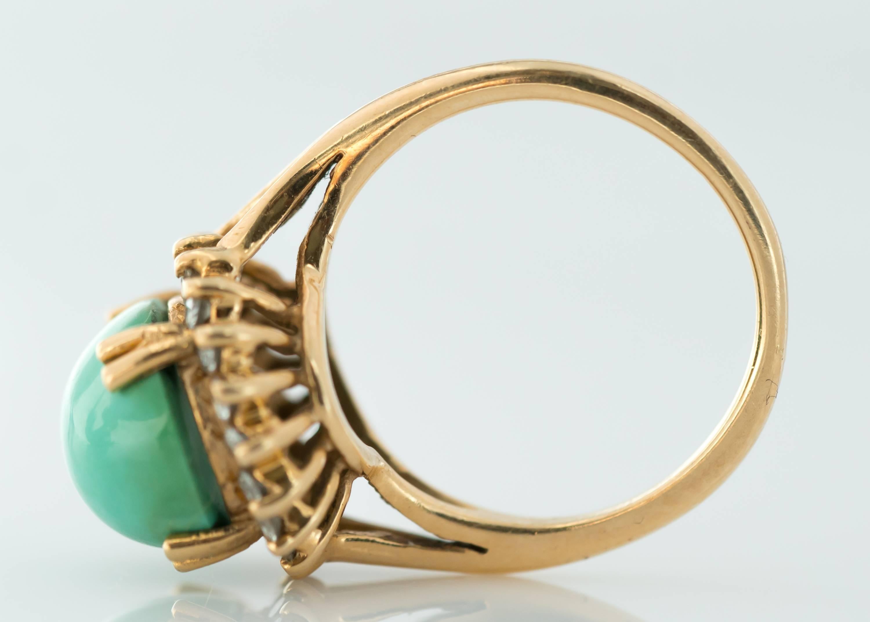 1950s Tiffany & Co. Persian Turquoise Cabochon Diamond Halo 14 Karat Gold Ring In Good Condition In Atlanta, GA