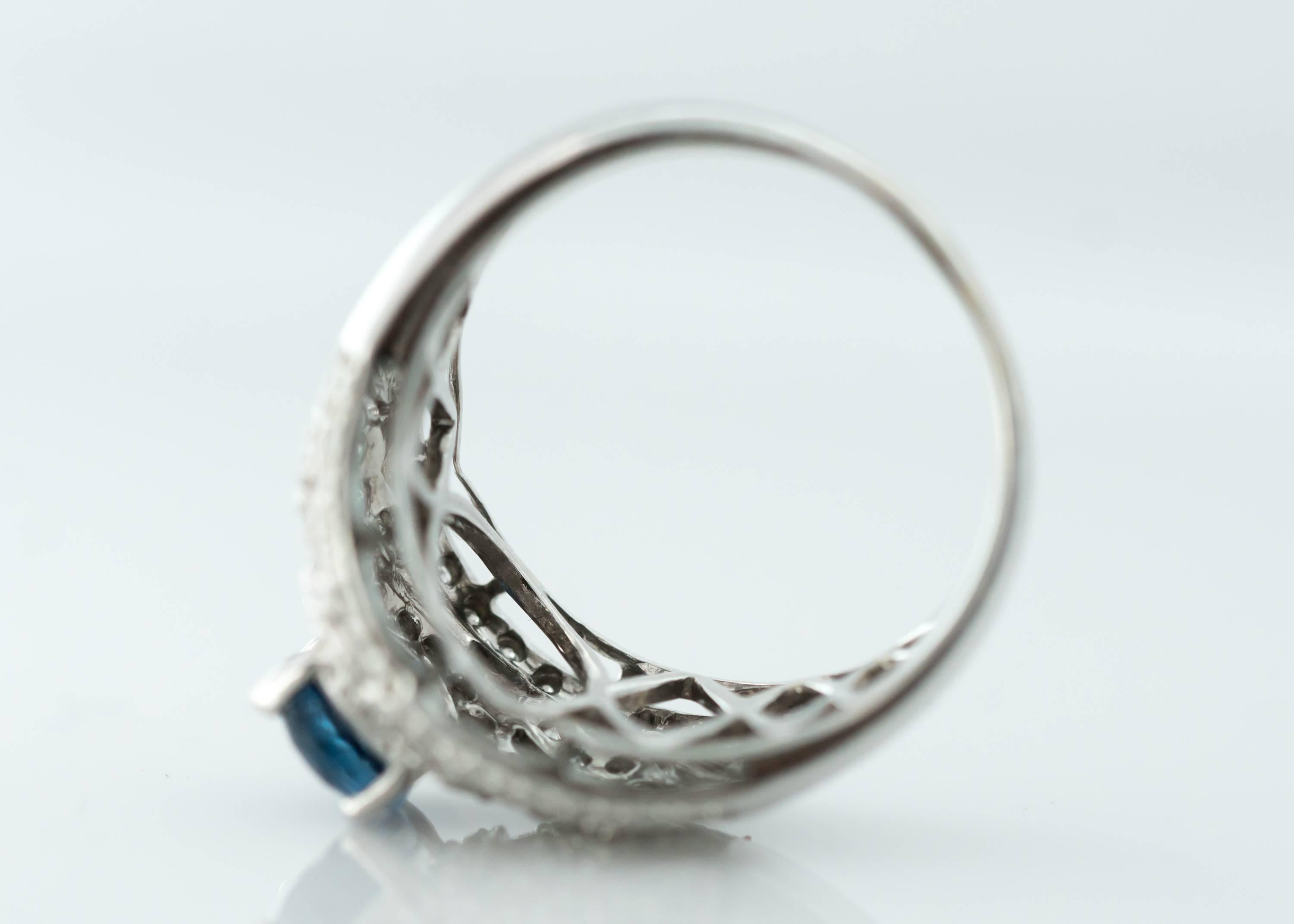 Women's Sapphire and Diamond 14 Karat White Gold Ring