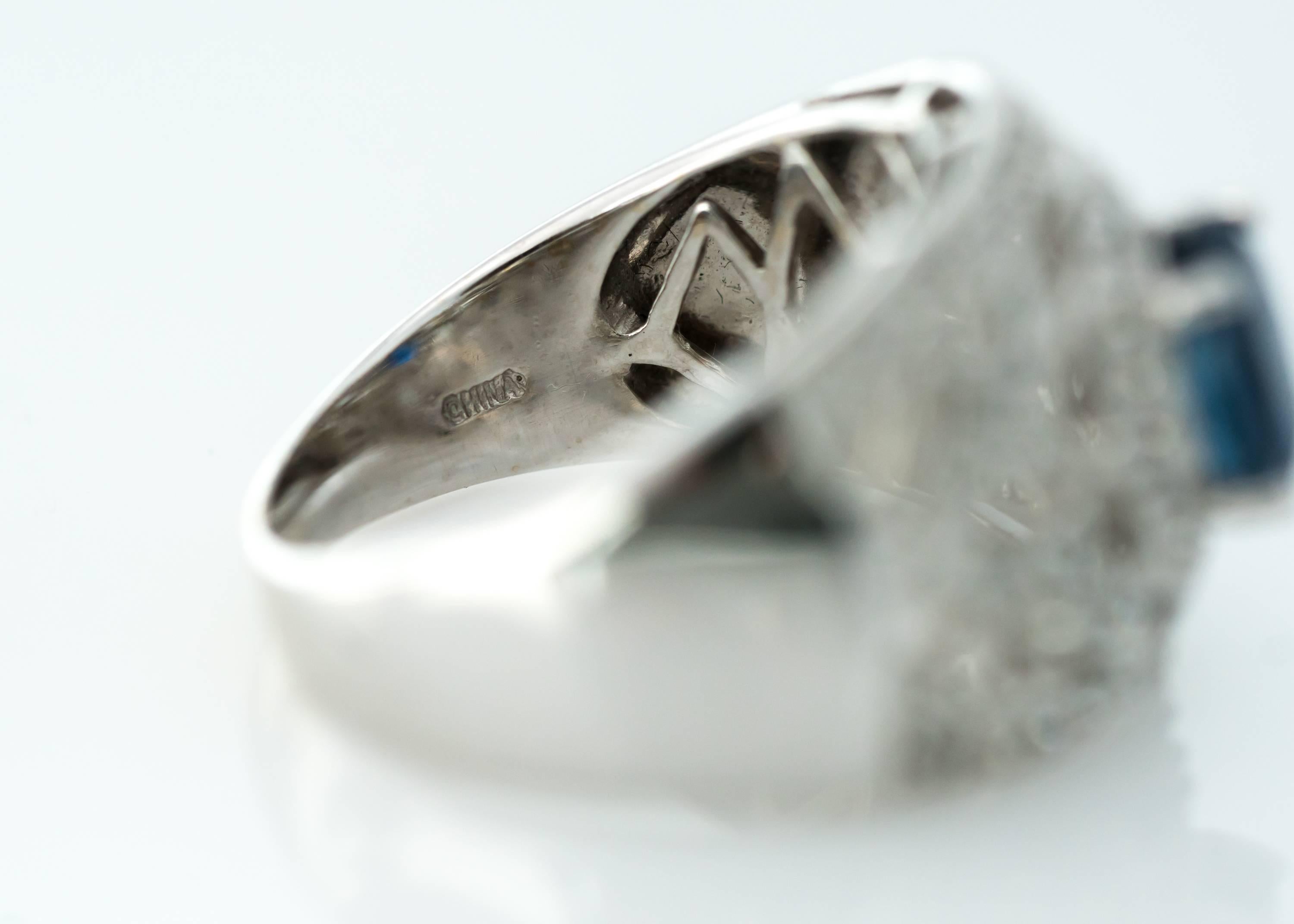Modern Sapphire and Diamond 14 Karat White Gold Ring