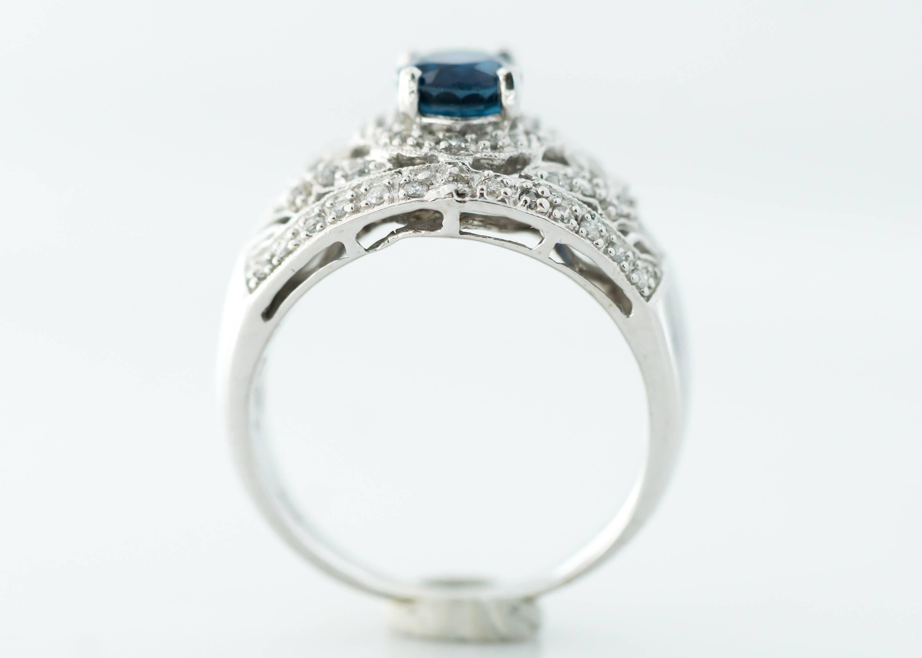 Sapphire and Diamond 14 Karat White Gold Ring 1