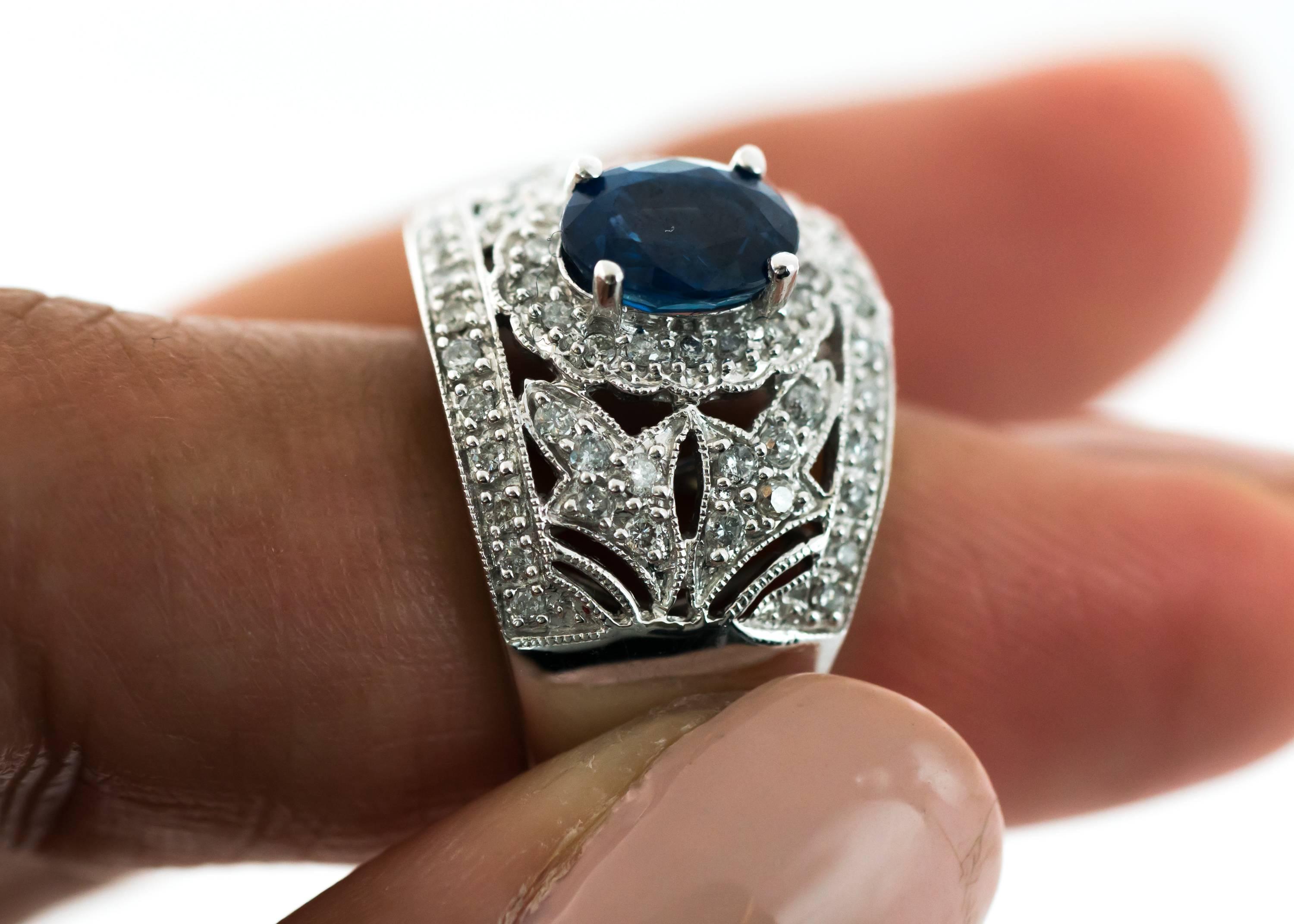 Sapphire and Diamond 14 Karat White Gold Ring 2