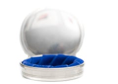 1980s Tiffany & Co. Jewelry Box in Pewter and Blue Velvet Liner