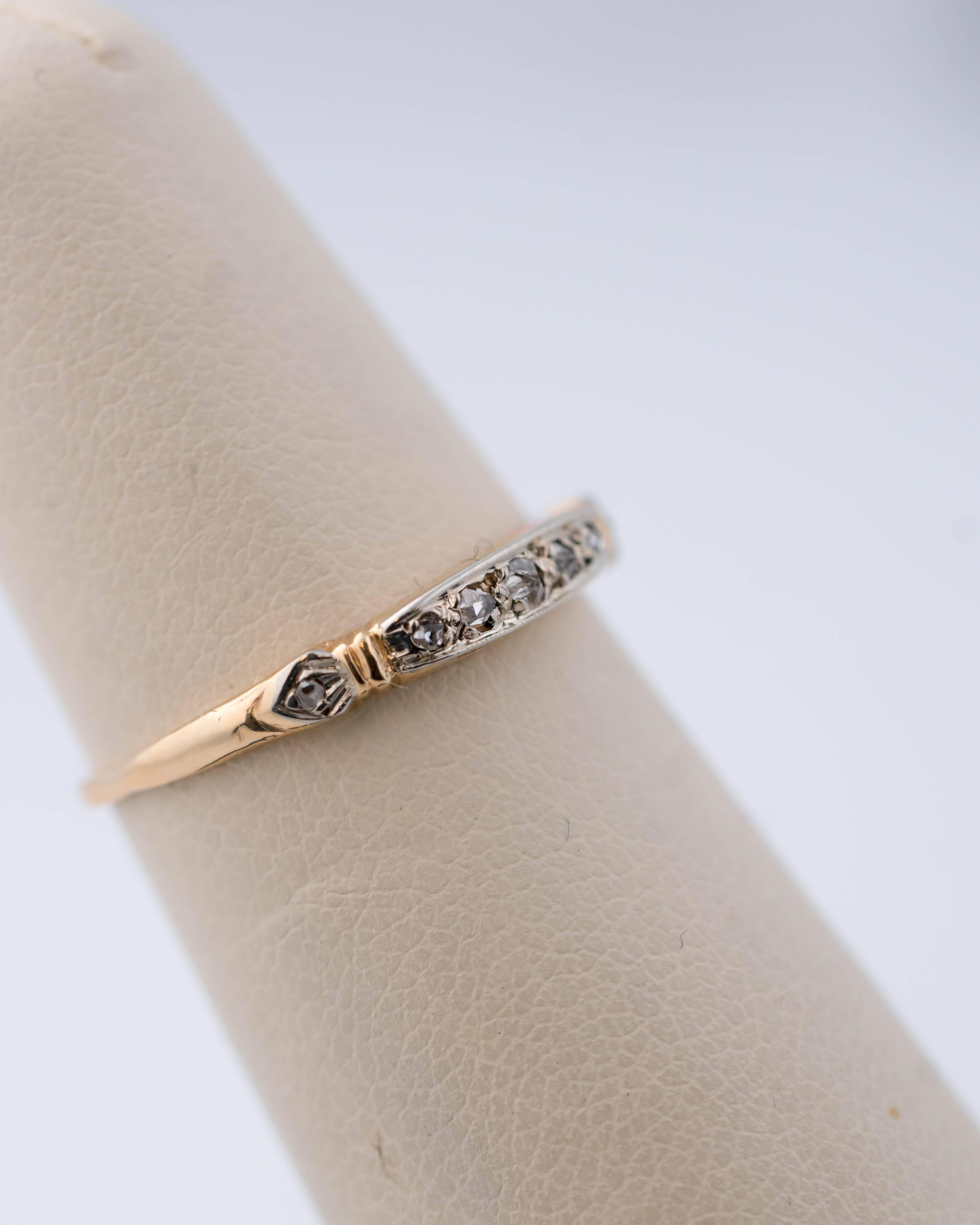 Women's 1900s .10 Carat Rose Cut Diamond and 14 Karat Two-Tone Gold Band Ring