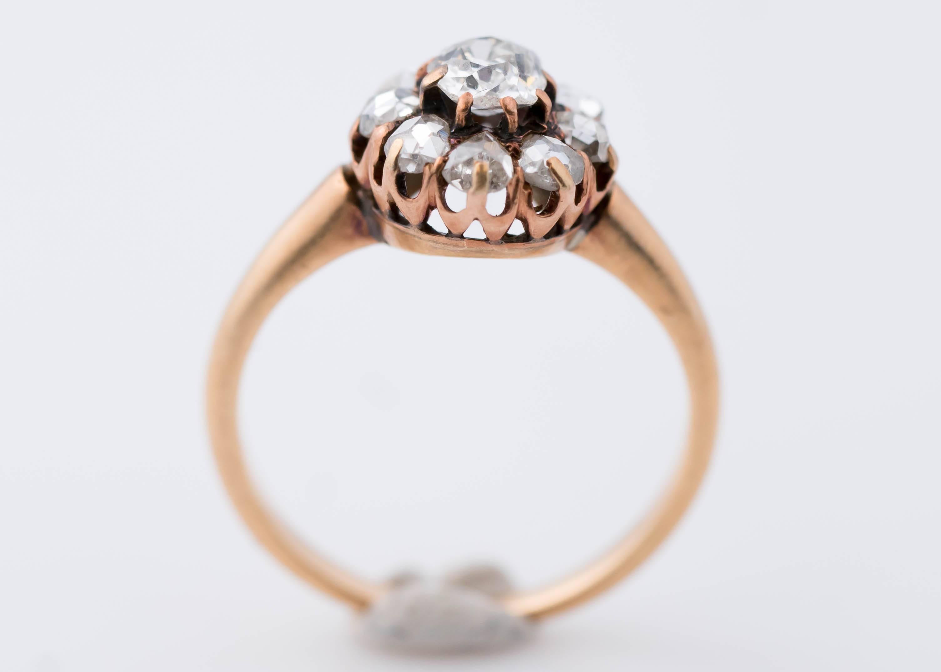 Bague de fiançailles en or rose 14 carats et diamants de 0,50 carat, années 1850 1