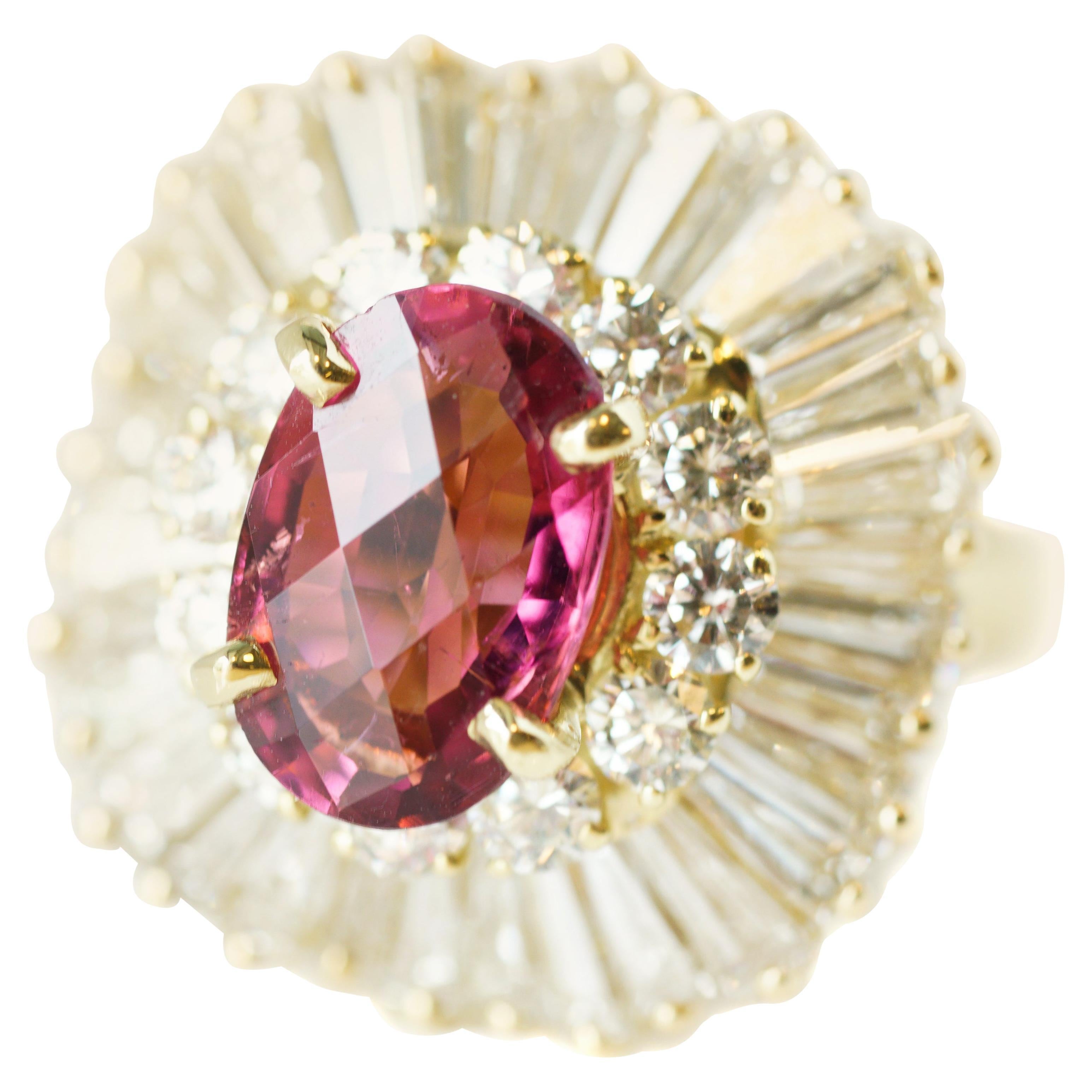 3 Carat Pink Tourmaline and 5 Carat Diamond Convertible Ballerina Ring Pendant