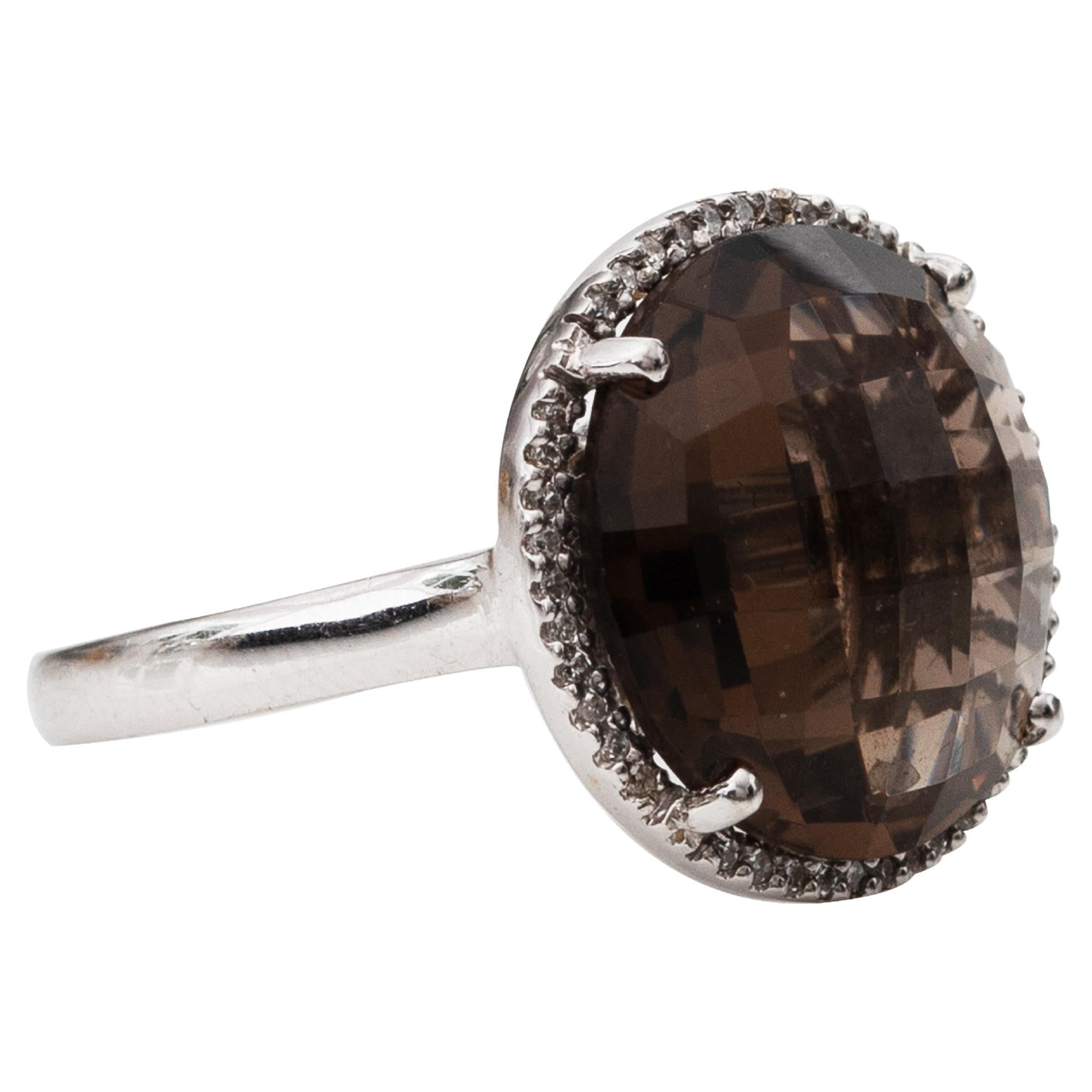 4 Carat Smokey Quartz and Diamond Ring in 14 Karat Gold