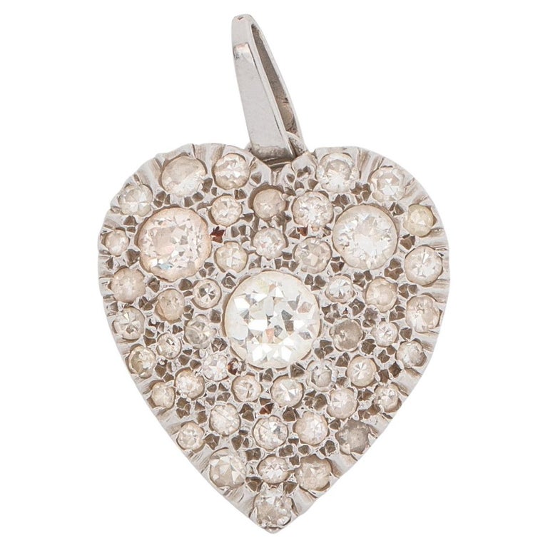Pendentif Art Déco En Platine Avec Diamant Rose - Manque 1 Petit Diamant - Occasion
