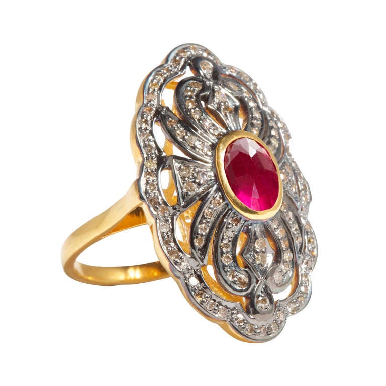 Jade Jagger "Victorian" Ruby and Diamond Ring For Sale
