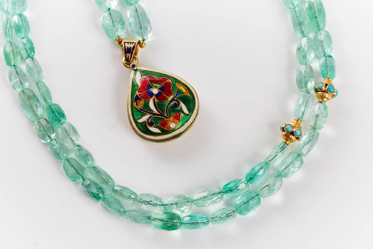 Jade Jagger Emerald Bead Gold Necklace with Polki Diamond Pendant In New Condition For Sale In London, GB