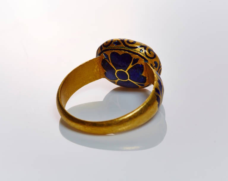 Polki Diamond Framed With Blue Enamel and 22k Gold.