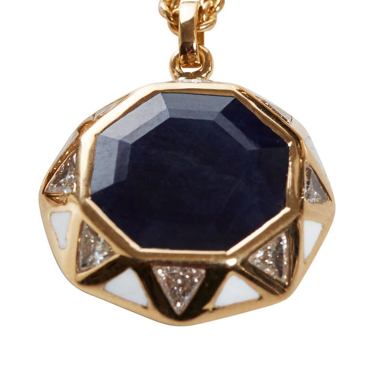 Contemporary Jade Jagger Sapphire and Diamond Octagon Pendant For Sale