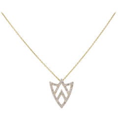 Chevron Shield 14k Yellow Gold and White Diamonds Necklace