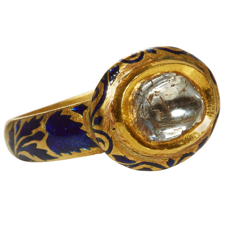 Jade Jagger Polki Diamond Dark Blue Enamel Gold Ring