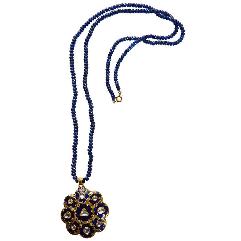 Jade Jagger Polki Diamond and Blue Sapphire Necklace For Sale