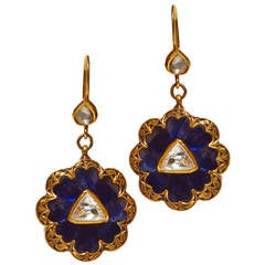 Jade Jagger Polki Diamond Sapphire Gold Earrings