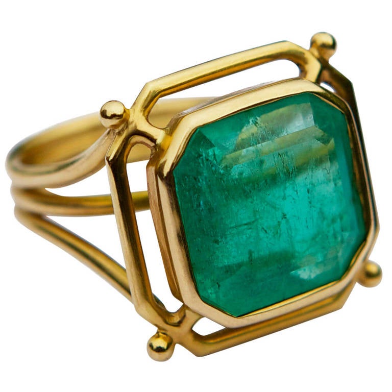 Jade Jagger Emerald Kryptonite Gold Ring For Sale