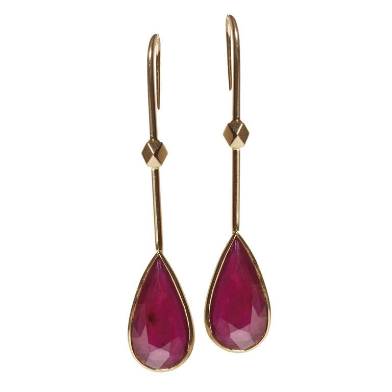 Jade Jagger Pear Shaped Ruby and Gold Earrings