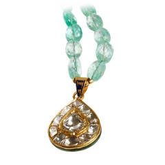 Jade Jagger Emerald Bead Gold Necklace with Polki Diamond Pendant