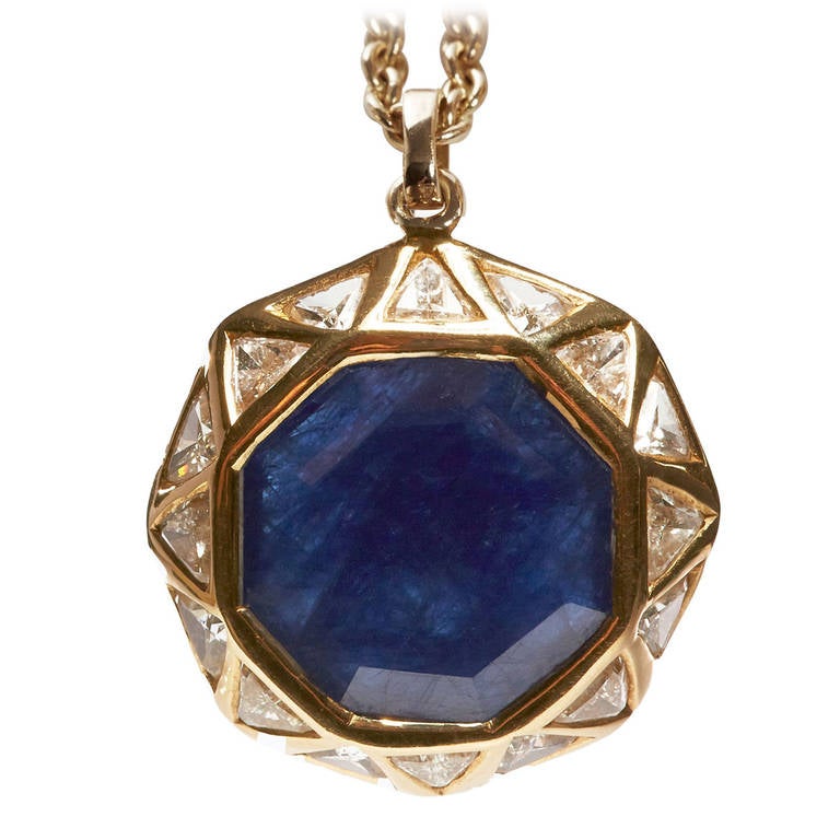 Jade Jagger Sapphire and Diamond Octagon Pendant For Sale