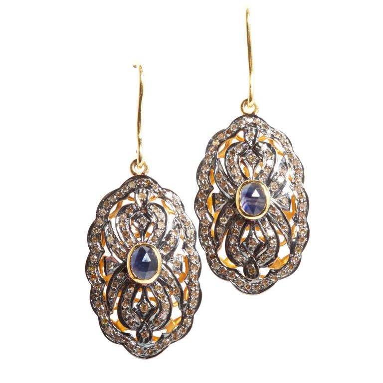 Jade Jagger Sapphire and Diamond Earrings For Sale