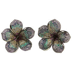 Jade Jagger Large Black Rhodium  Stones Flowers Earrings